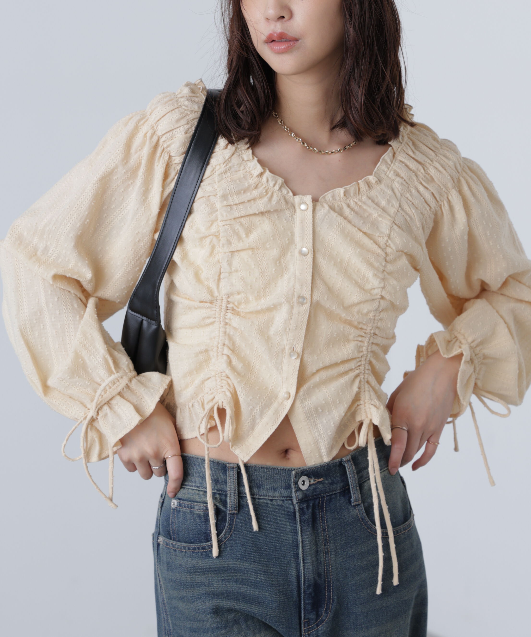  「ドロストリボン長袖ブラウス」|シャツ・ブラウス|