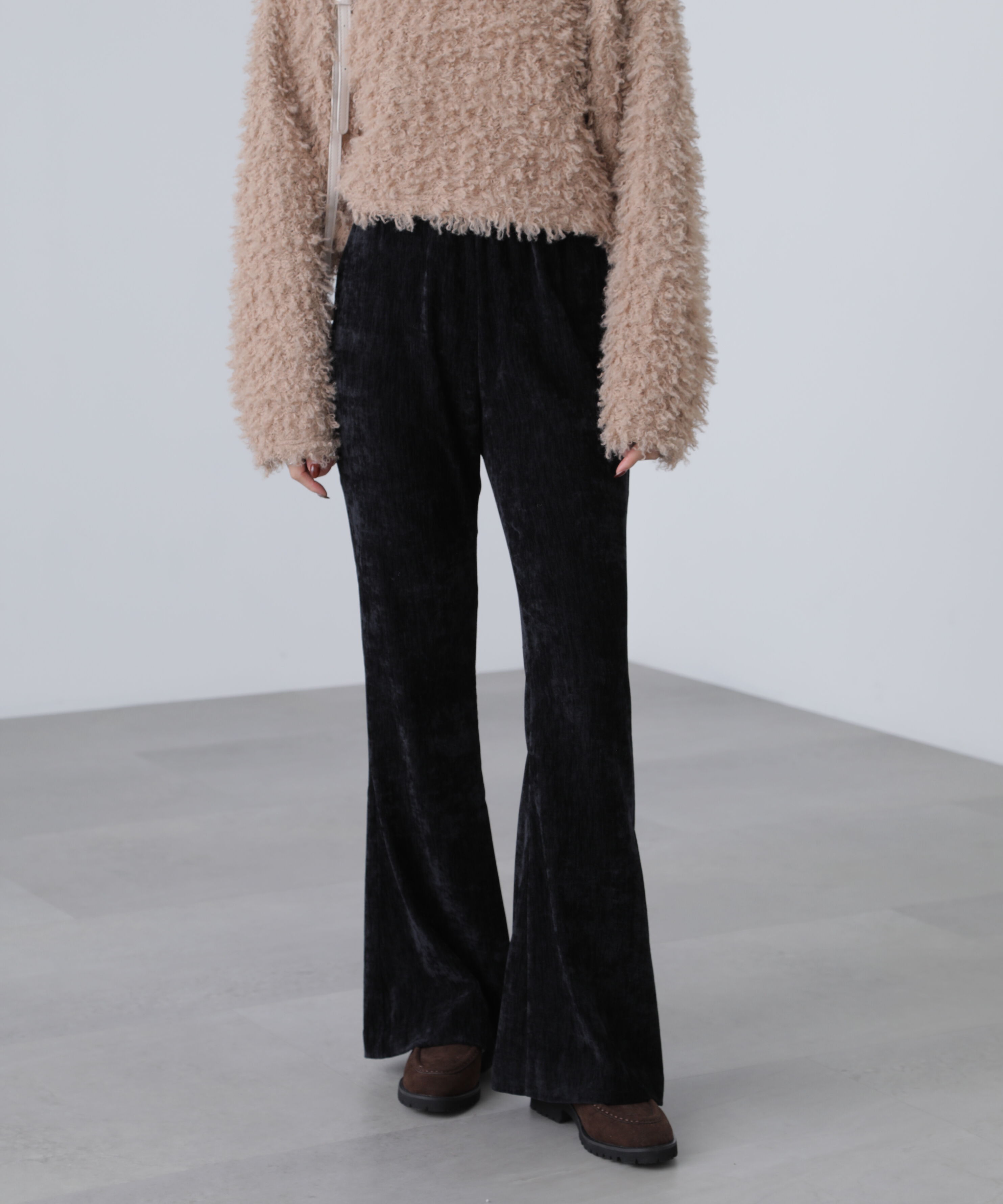  「ベロアフレアレギンスパンツ」|その他|ブラック