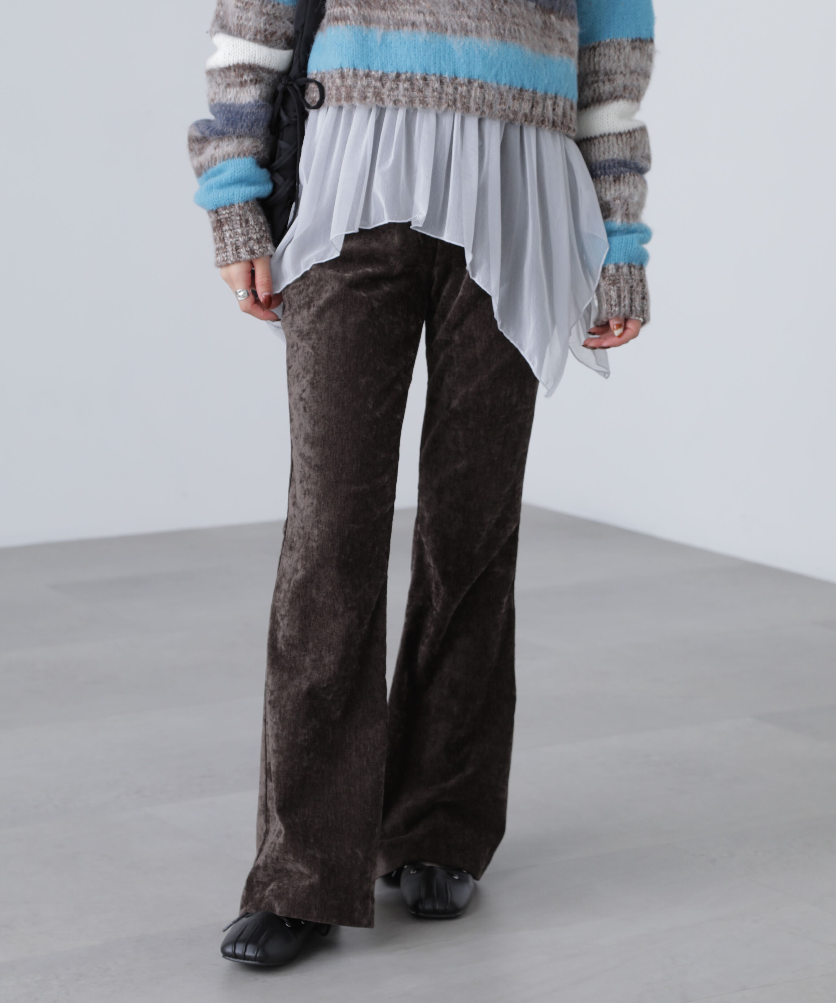  「ベロアフレアレギンスパンツ」|その他|ブラウン