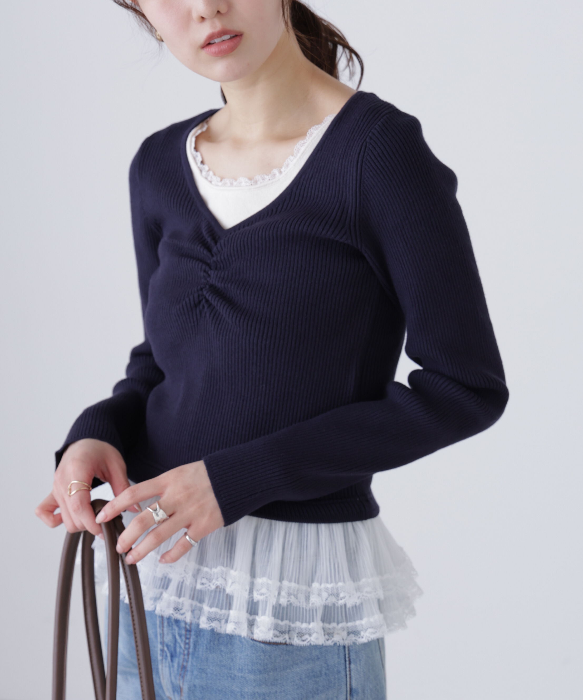  「レイヤードデザインリブニット」|ニット・セーター|ネイビー