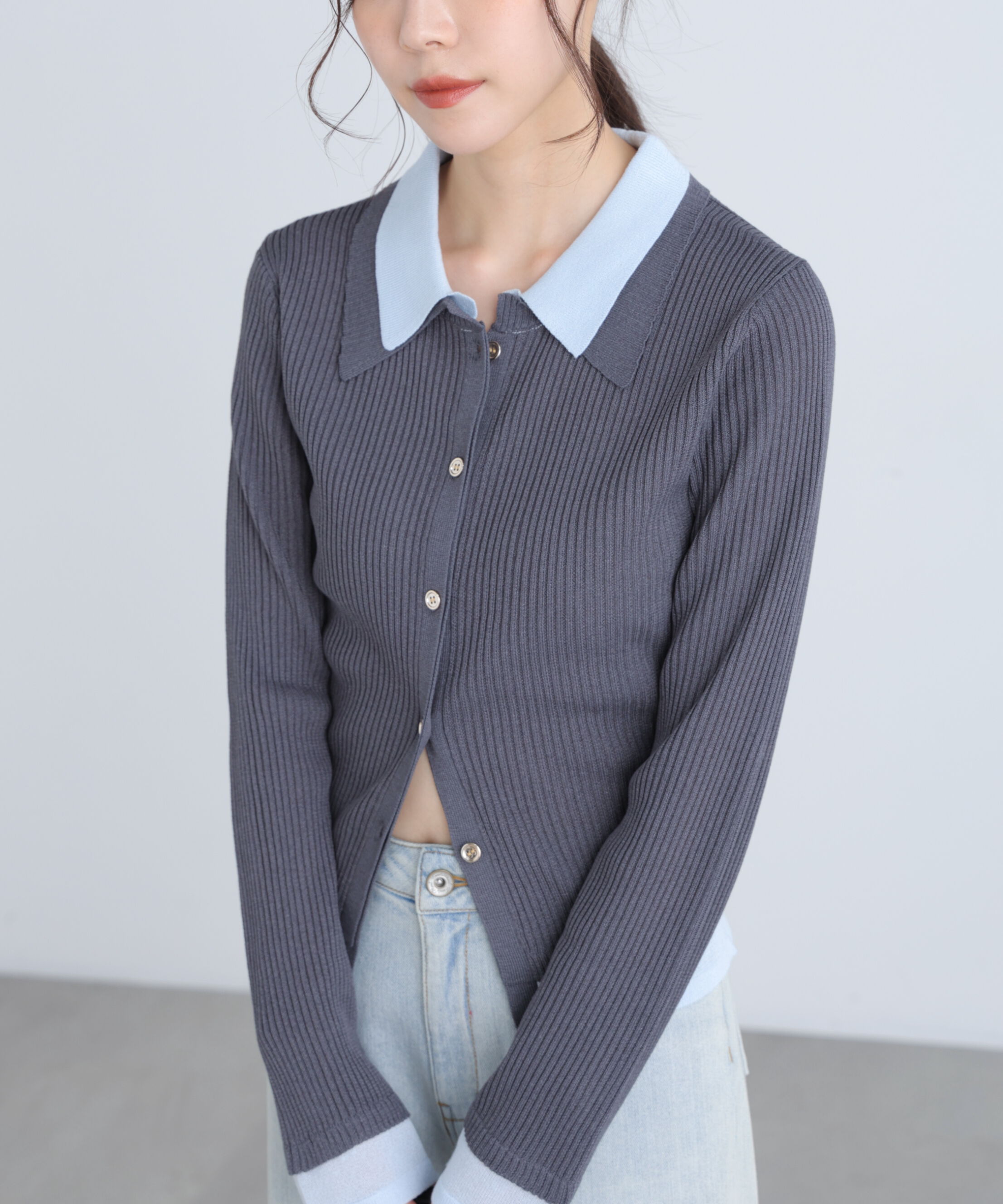  「レイヤー襟ポロリブニット〈MFM〉」|ニット・セーター|