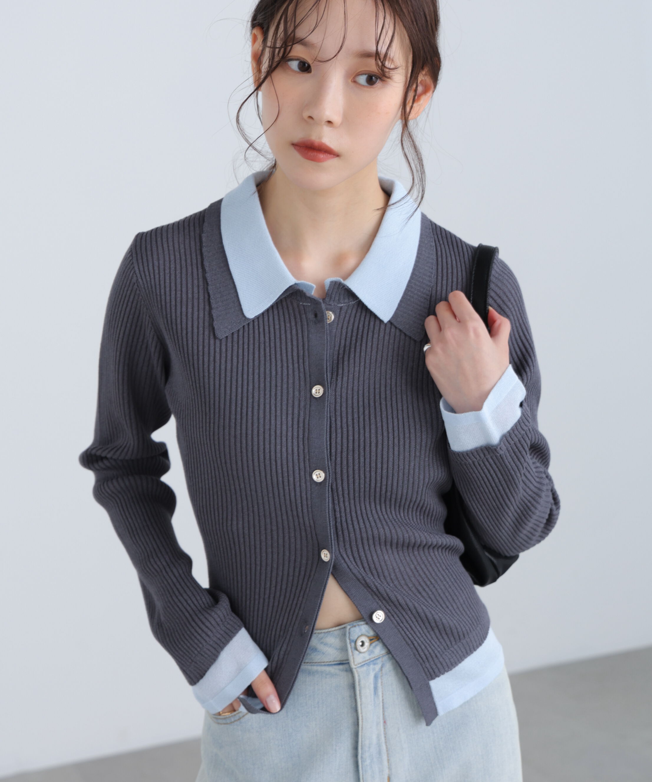  「レイヤー襟ポロリブニット〈MFM〉」|ニット・セーター|