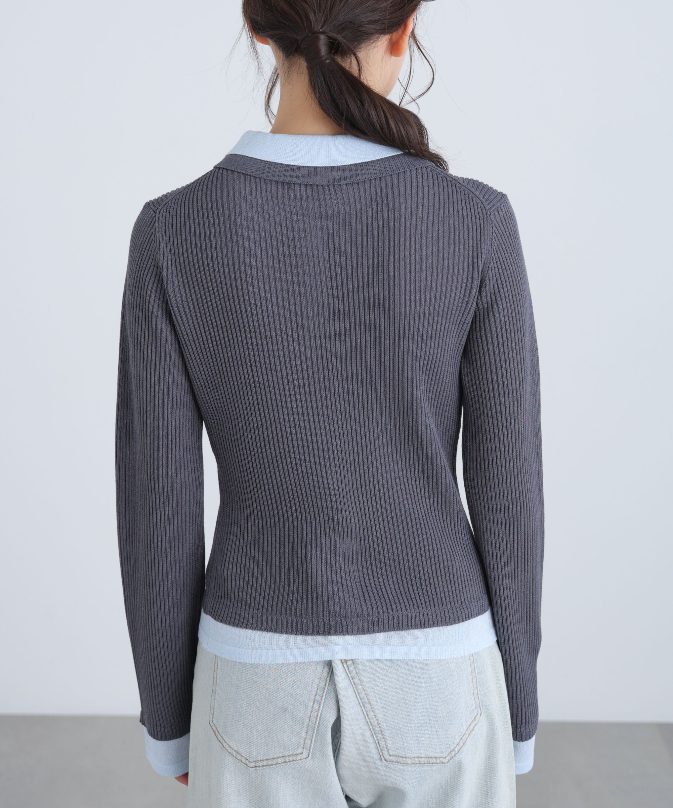  「レイヤー襟ポロリブニット〈MFM〉」|ニット・セーター|