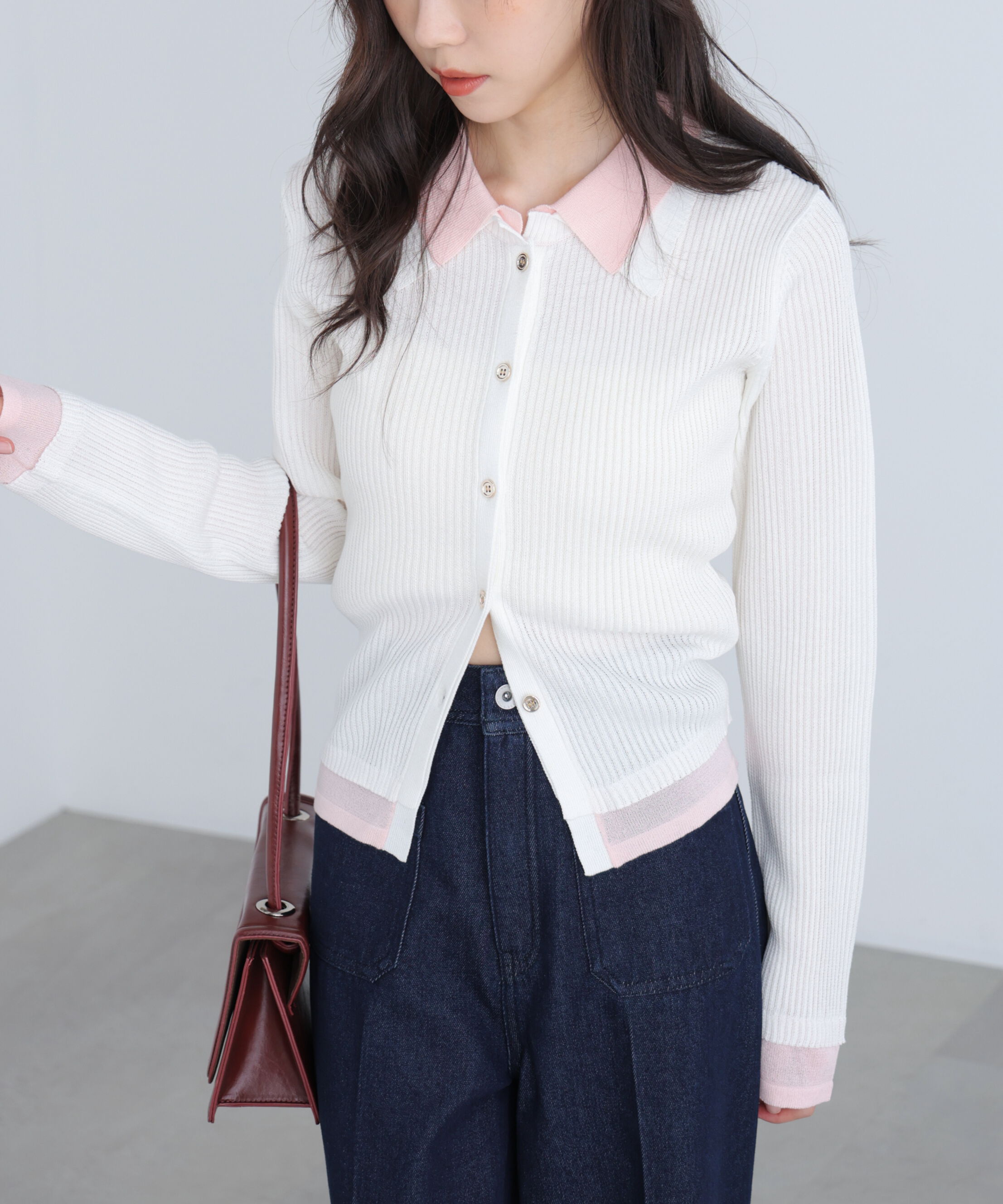  「レイヤー襟ポロリブニット〈MFM〉」|ニット・セーター|