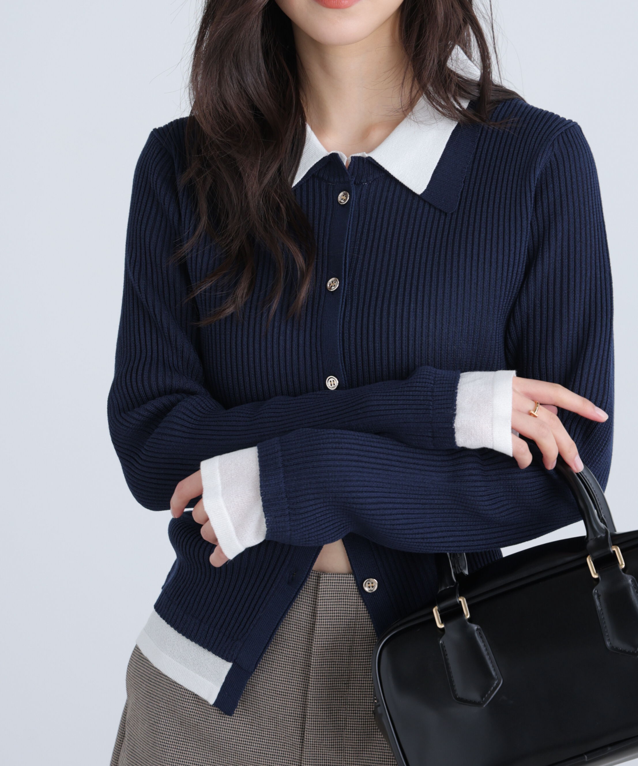  「レイヤー襟ポロリブニット〈MFM〉」|ニット・セーター|