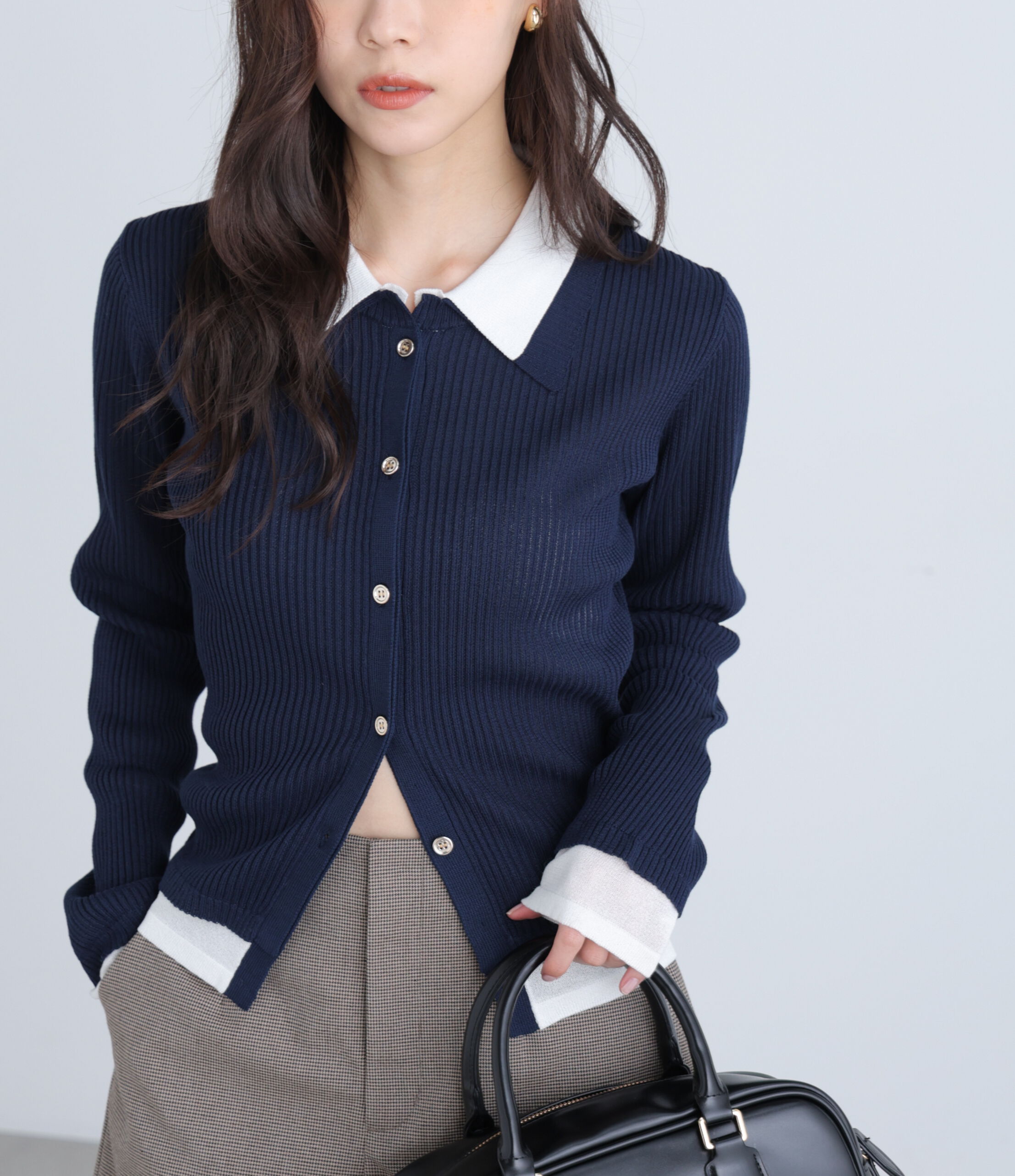  「レイヤー襟ポロリブニット〈MFM〉」|ニット・セーター|