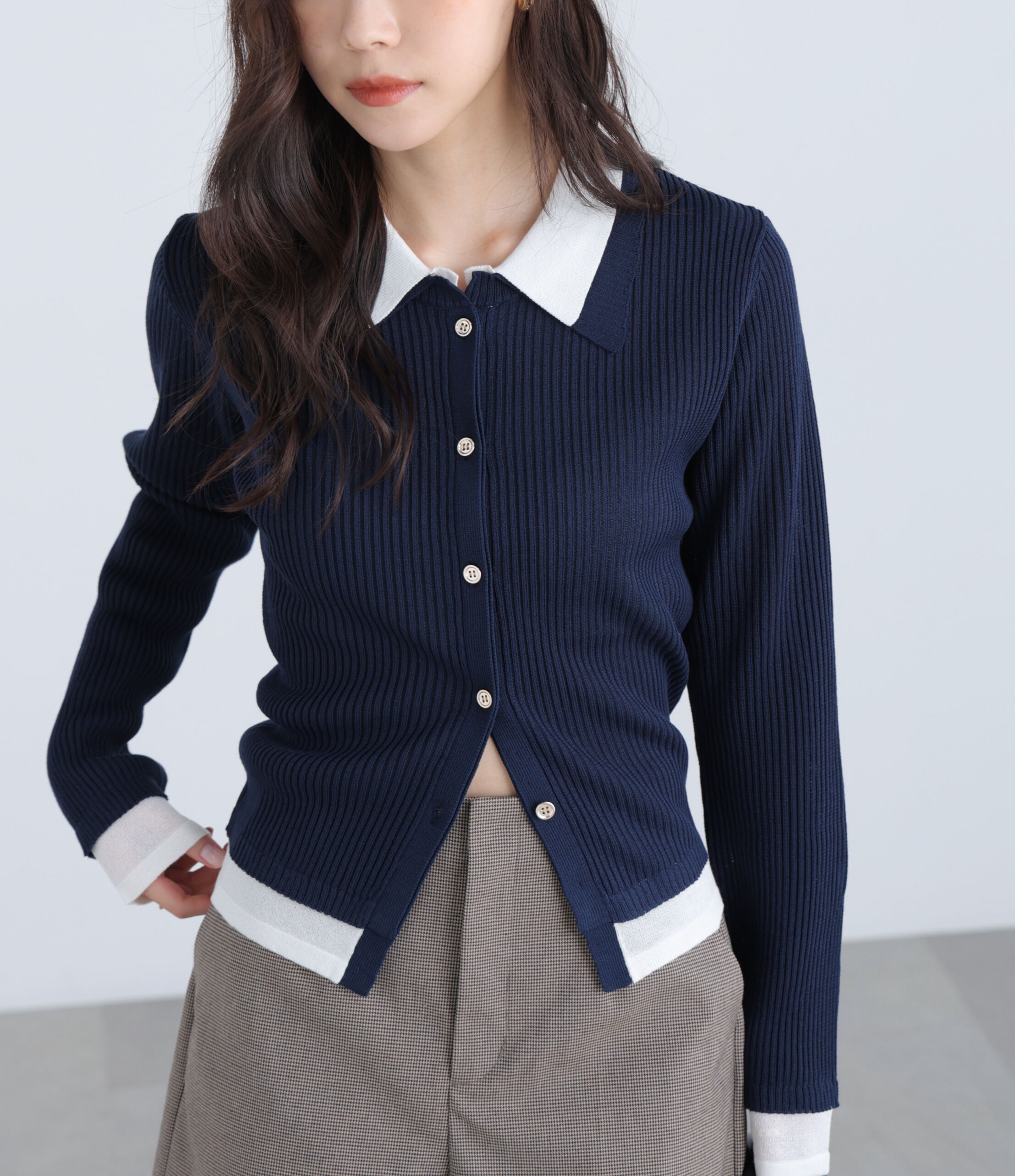  「レイヤー襟ポロリブニット〈MFM〉」|ニット・セーター|