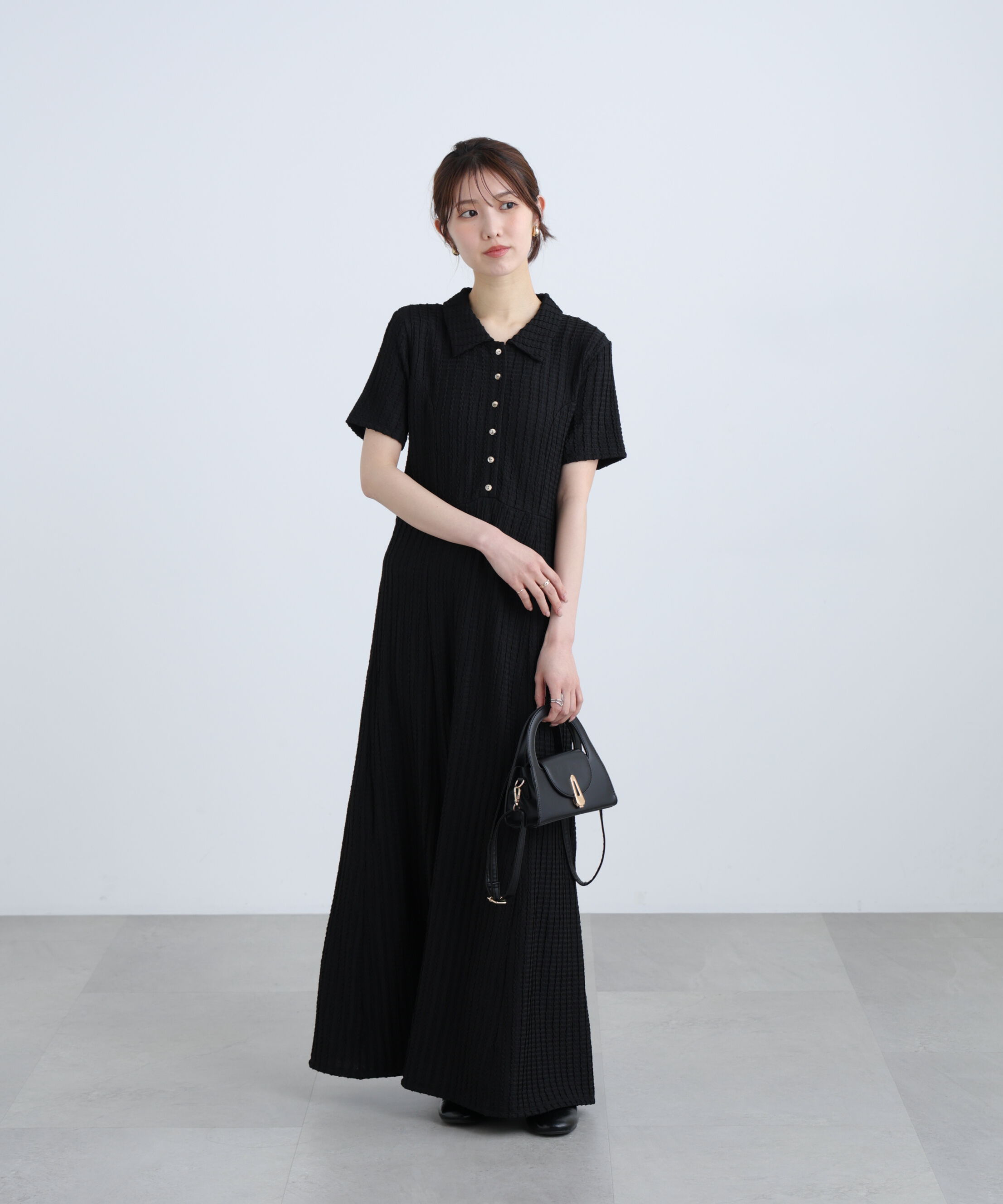  「金ボタンカットジャガードポロワンピース」|ワンピース|