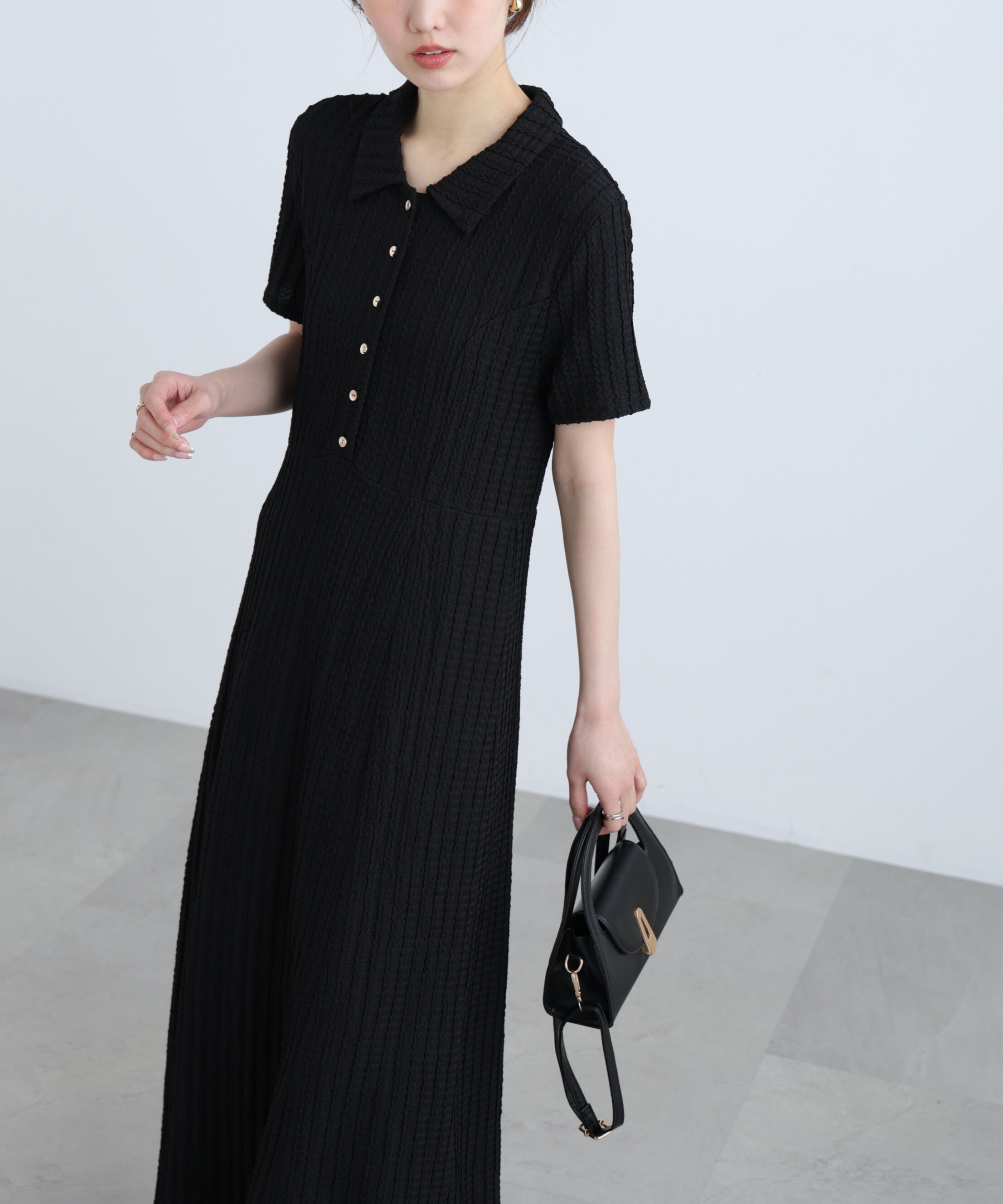  「金ボタンカットジャガードポロワンピース」|ワンピース|