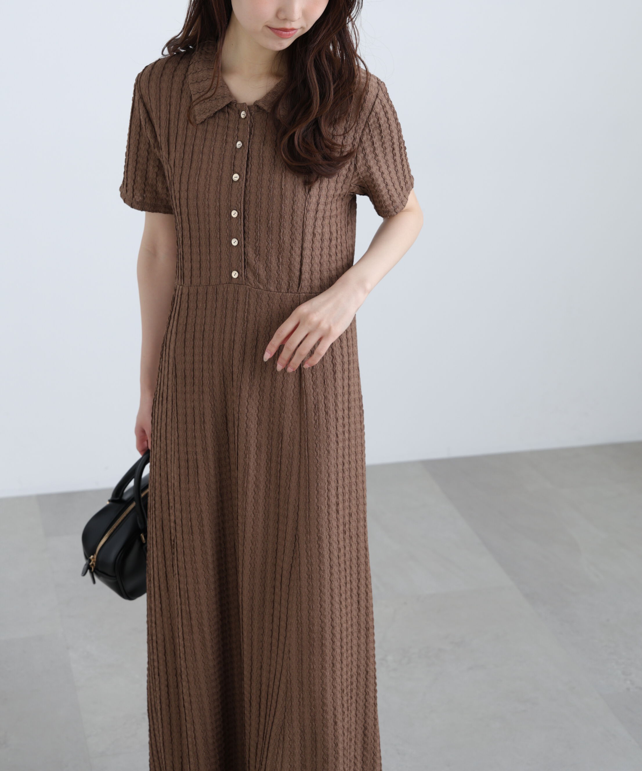  「金ボタンカットジャガードポロワンピース」|ワンピース|