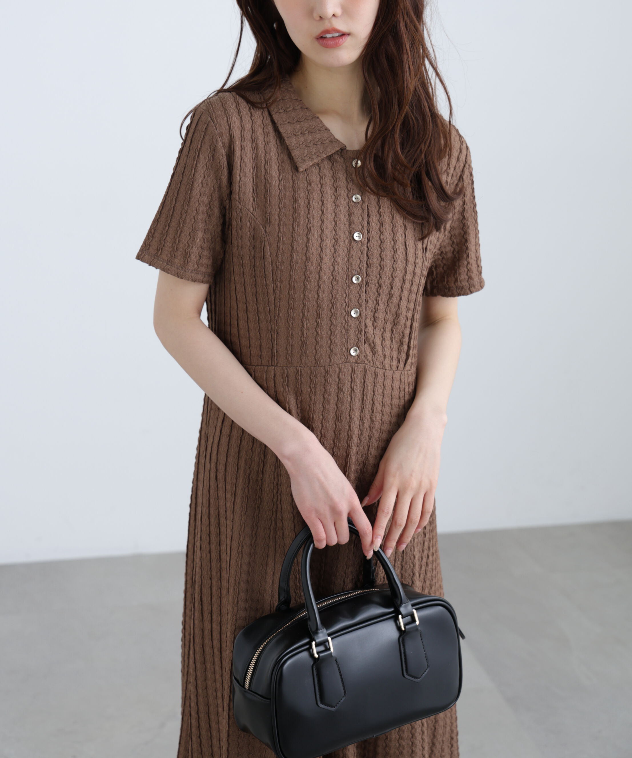  「金ボタンカットジャガードポロワンピース」|ワンピース|