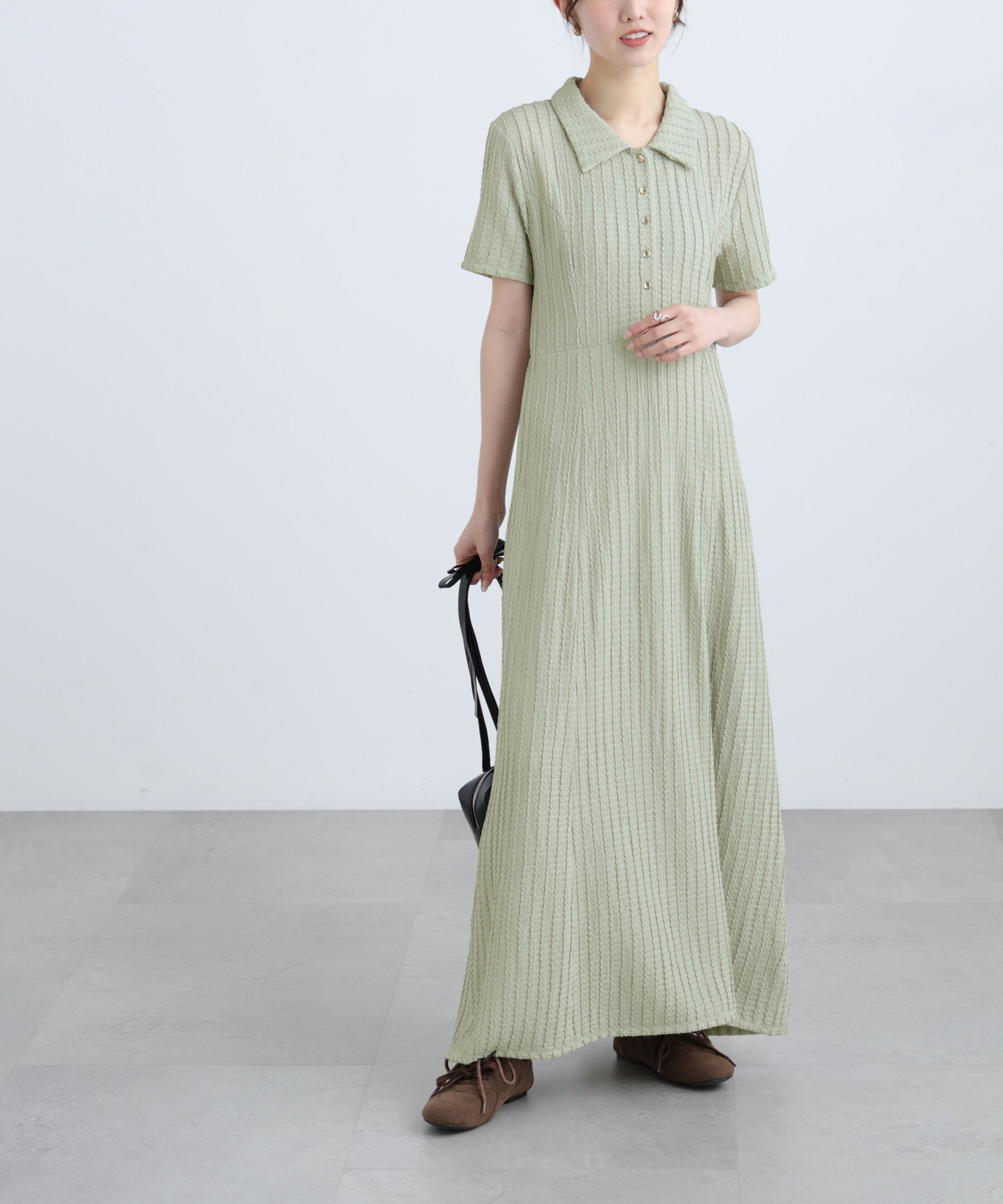  「金ボタンカットジャガードポロワンピース」|ワンピース|ミント