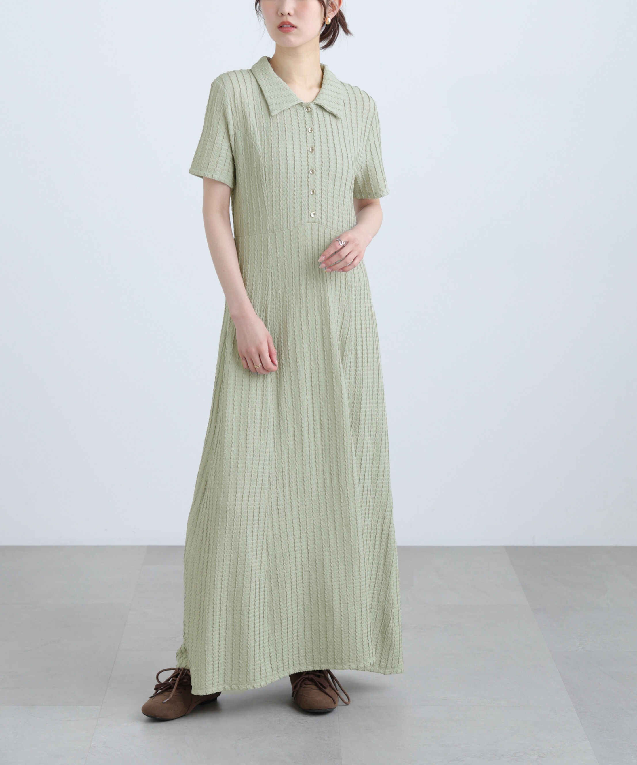  「金ボタンカットジャガードポロワンピース」|ワンピース|