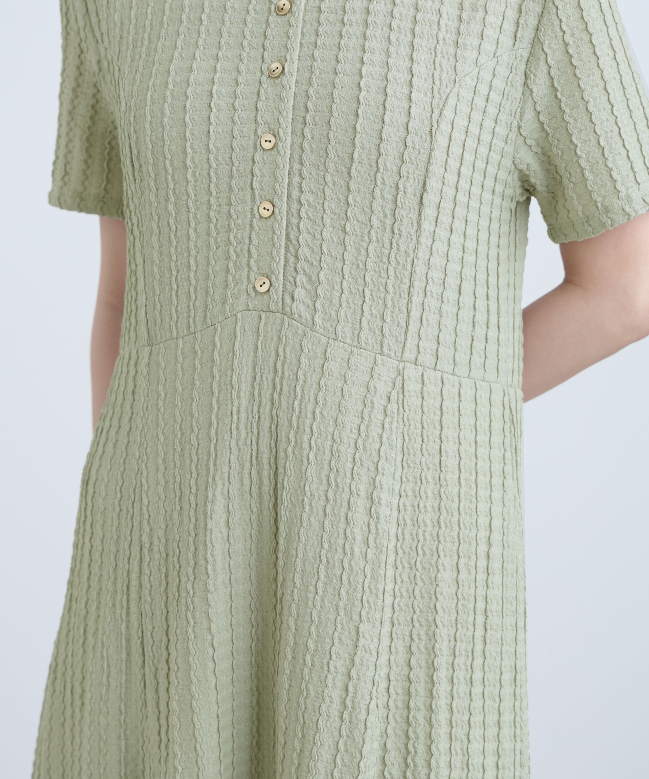  「金ボタンカットジャガードポロワンピース」|ワンピース|