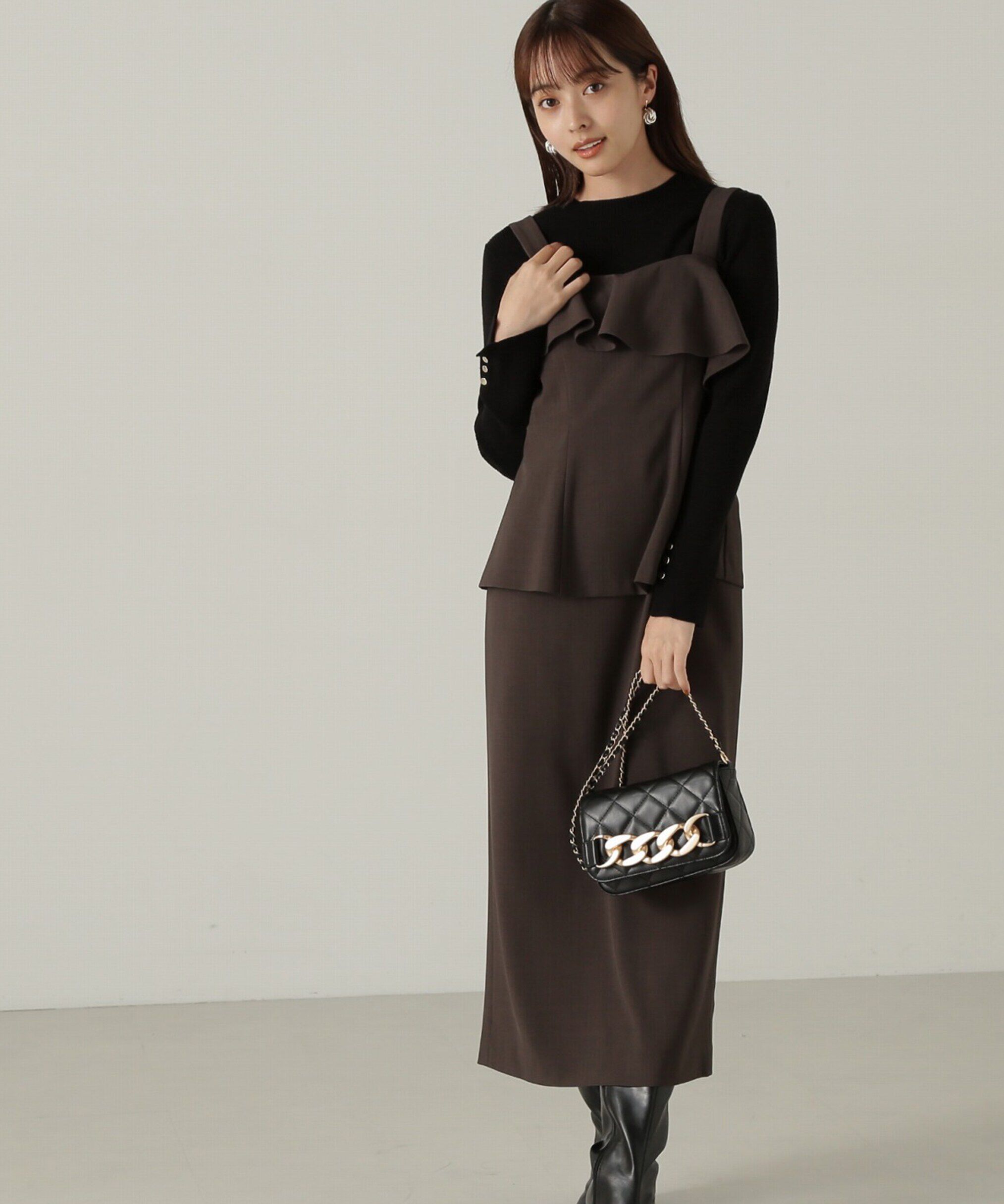 PROPORTION BODY DRESSING「ペプラムタイトジャンスカ　24AW」|ワンピース|ブラウン