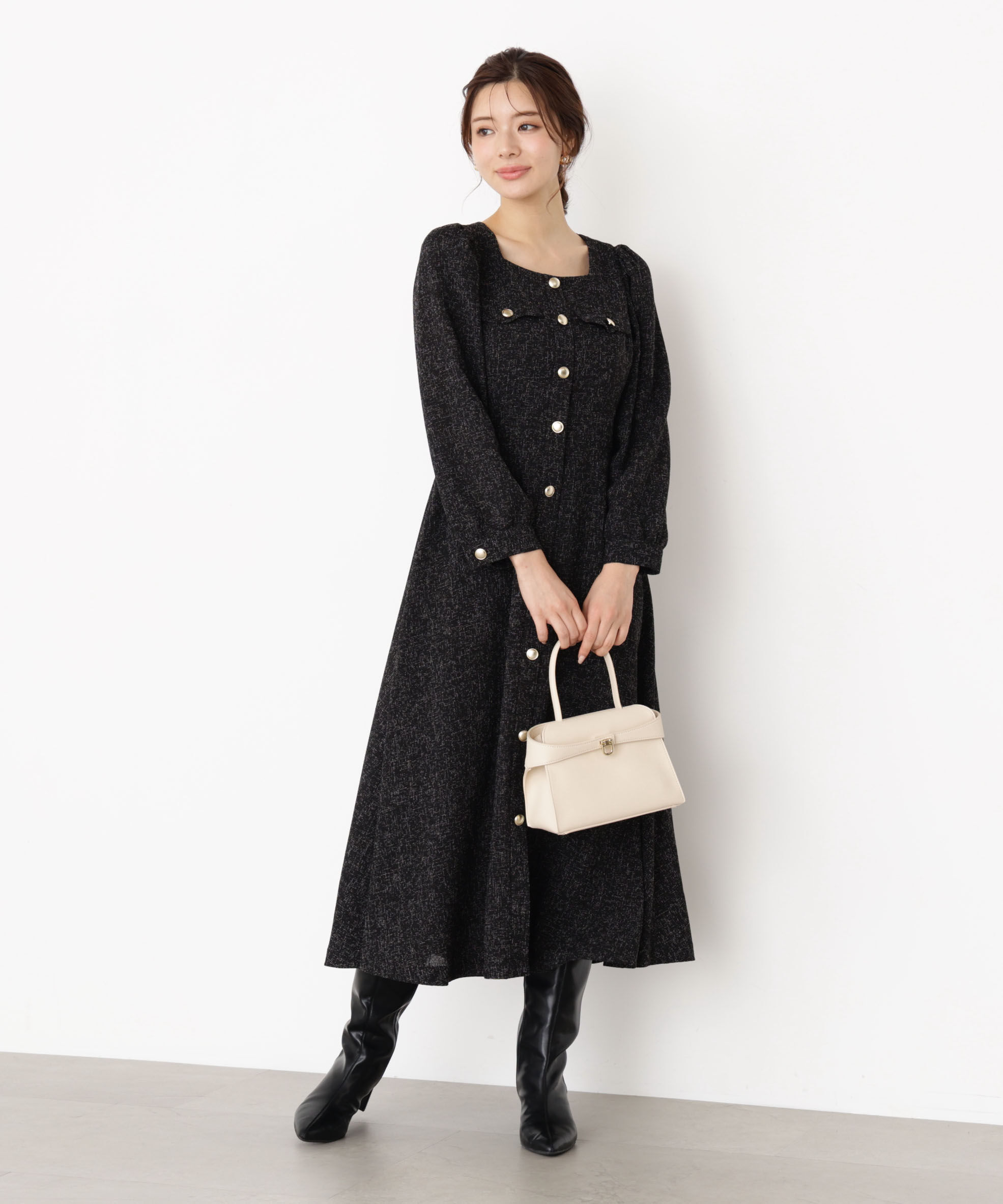 PROPORTION BODY DRESSING「フロント釦ツイードワンピース 25AW」|ワンピース|