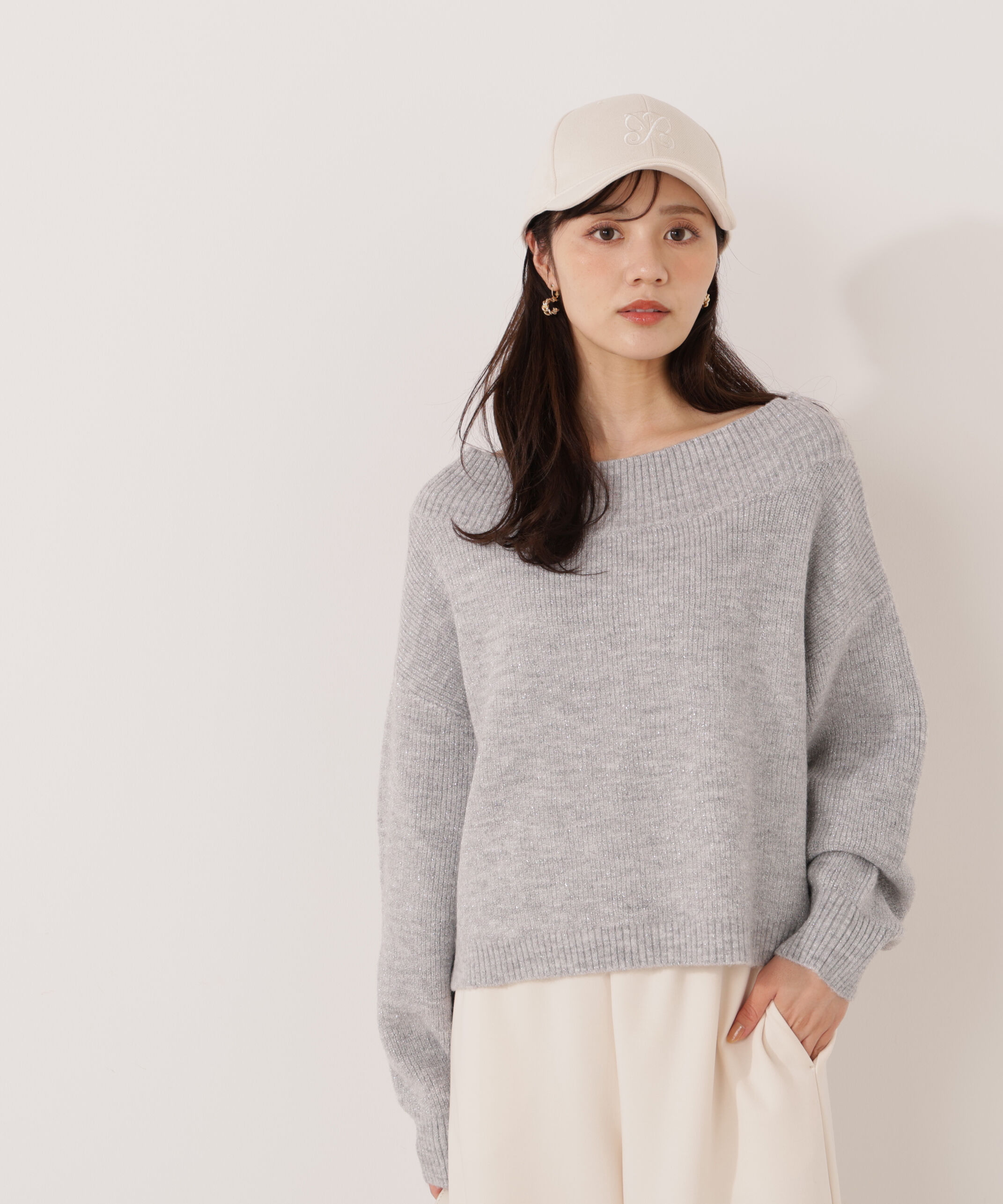 PROPORTION BODY DRESSING「ラメ入りオフショル畔ニット 25AW」|ニット・セーター|