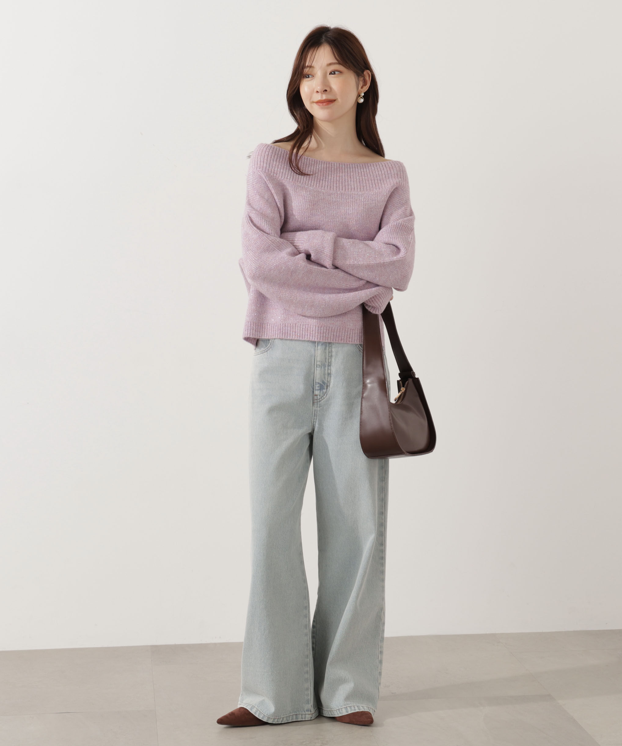 PROPORTION BODY DRESSING「ラメ入りオフショル畔ニット 25AW」|ニット・セーター|