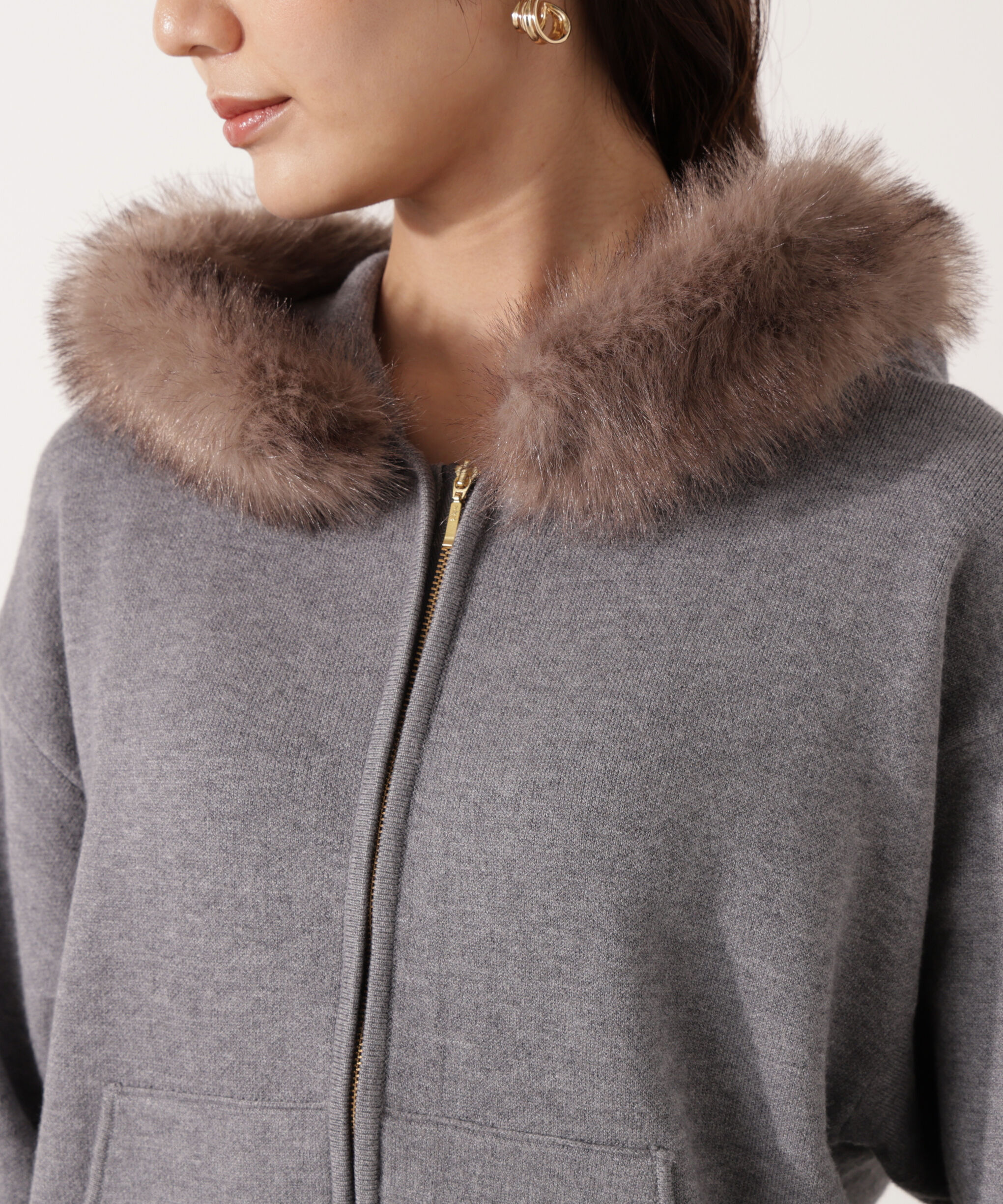 PROPORTION BODY DRESSING「エコファー付きニットパーカー 25AW」|ニット・セーター|