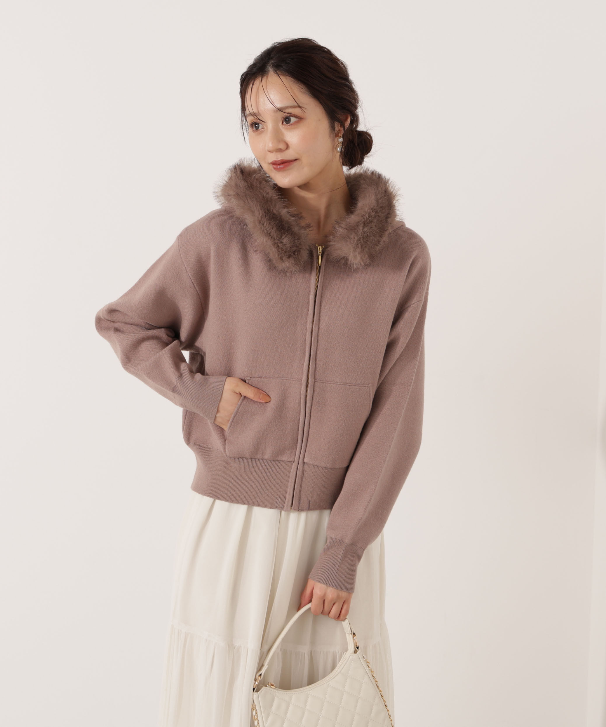 PROPORTION BODY DRESSING「エコファー付きニットパーカー 25AW」|ニット・セーター|