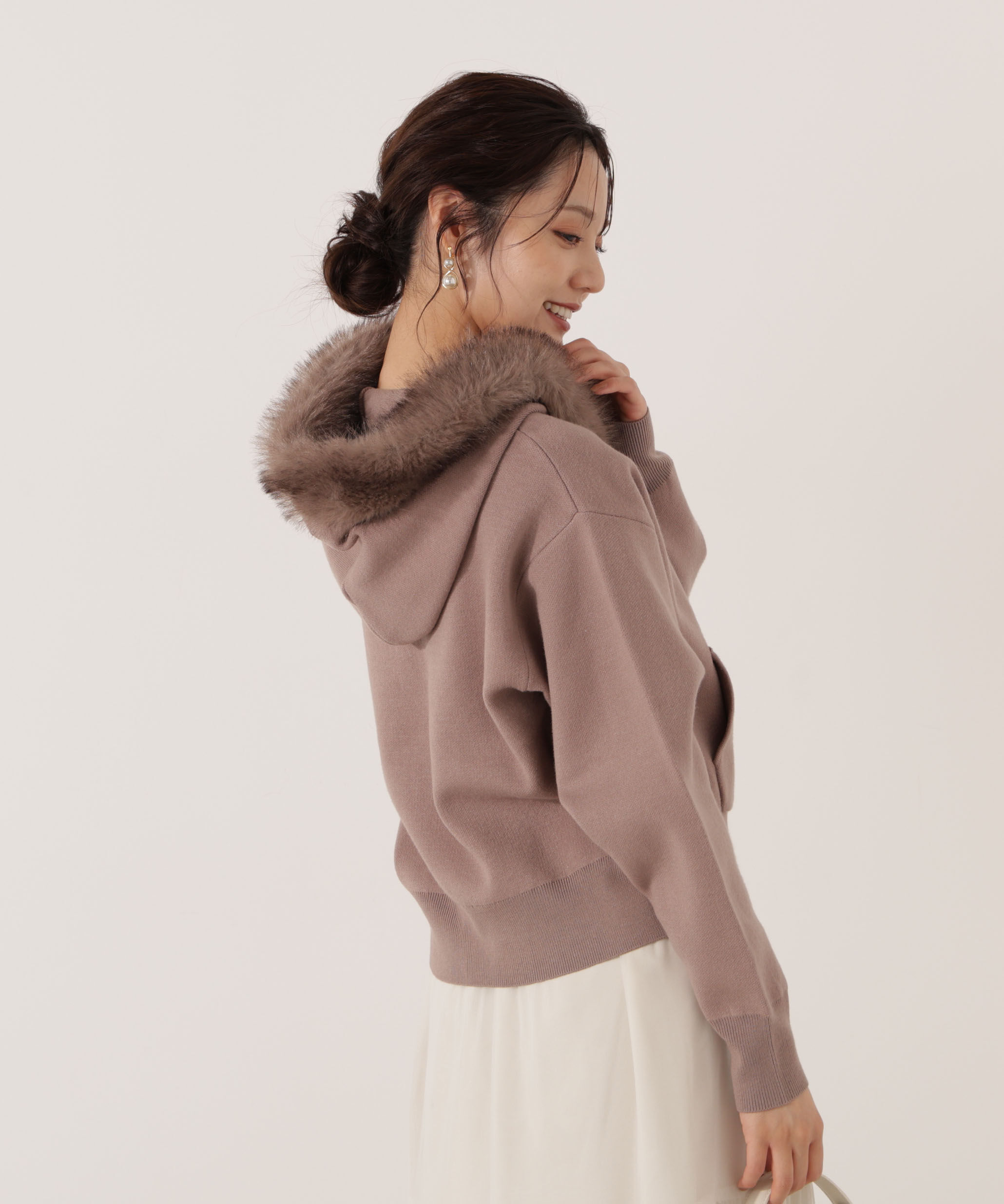 PROPORTION BODY DRESSING「エコファー付きニットパーカー 25AW」|ニット・セーター|