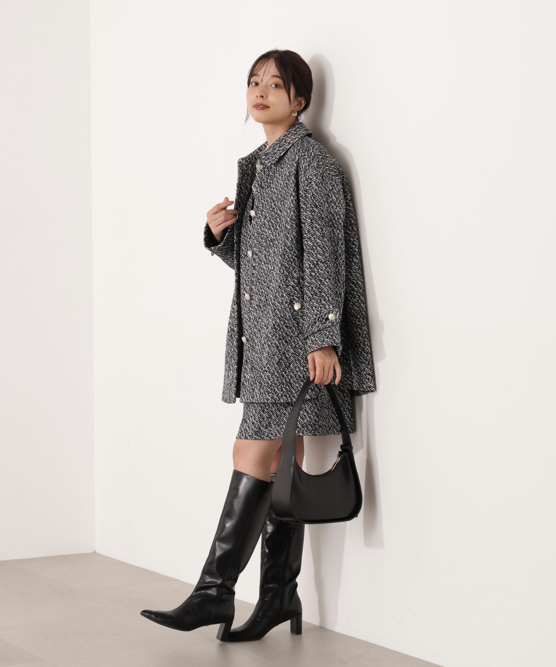 PROPORTION BODY DRESSING「金ボタン付きツイードミドルジャケット 25AW」|ブルゾン・スタジャン|