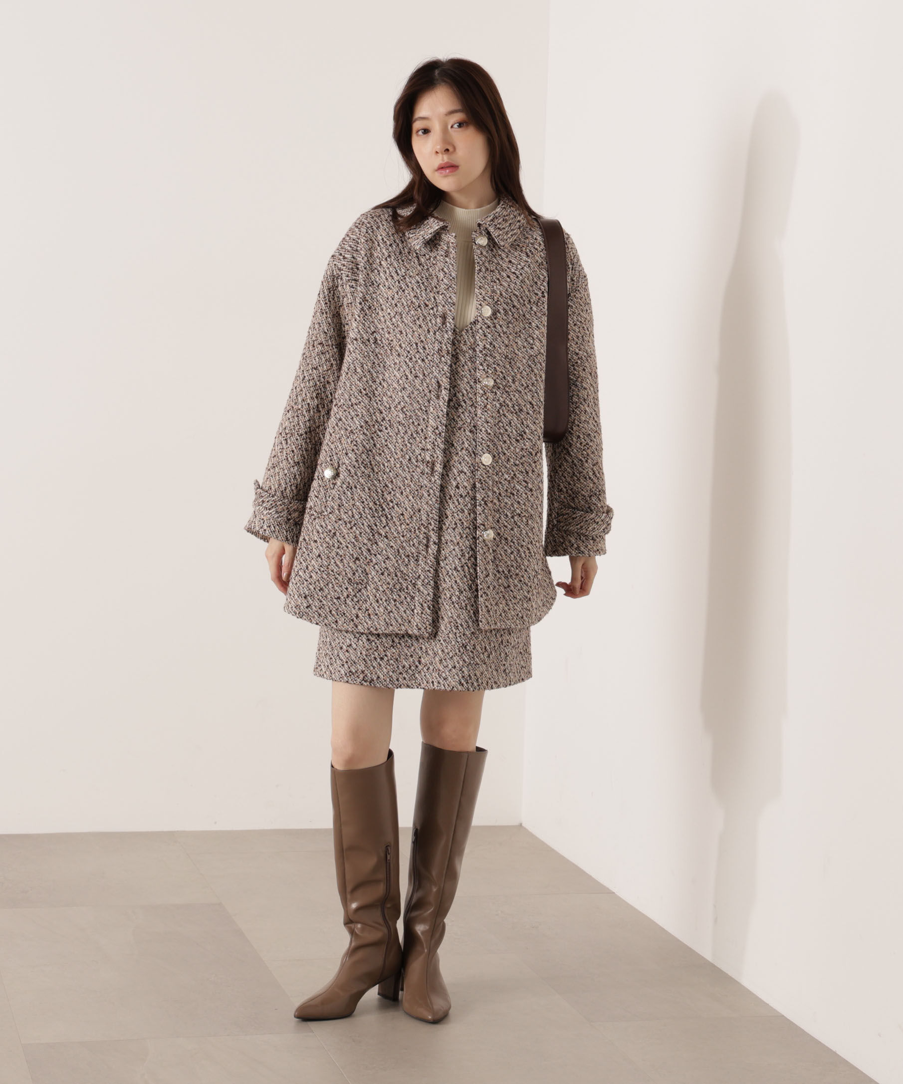 PROPORTION BODY DRESSING「金ボタン付きツイードミドルジャケット 25AW」|ブルゾン・スタジャン|