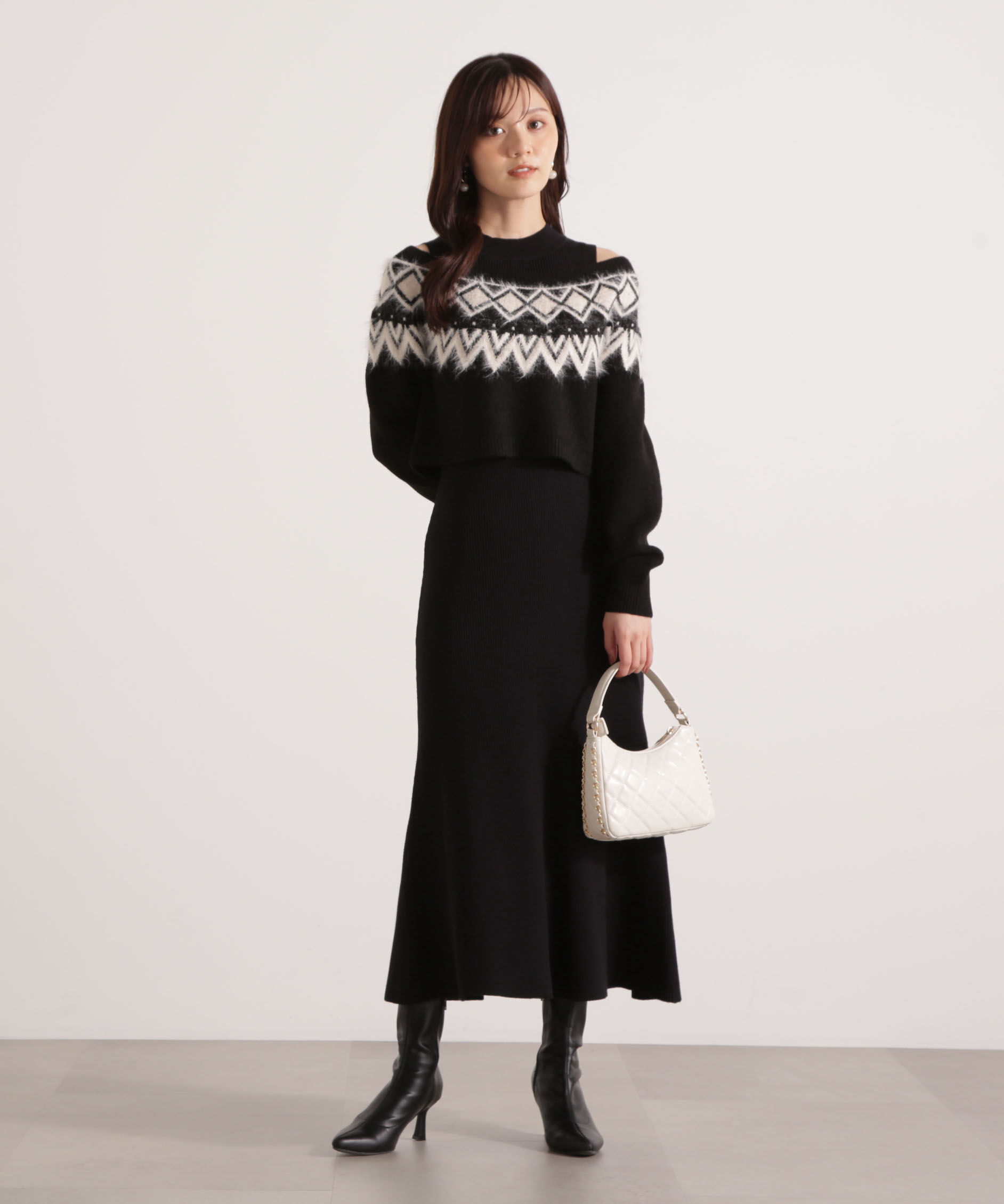 PROPORTION BODY DRESSING「ノルディックニットSETUP ワンピース 25AW」|ワンピース|ブラック