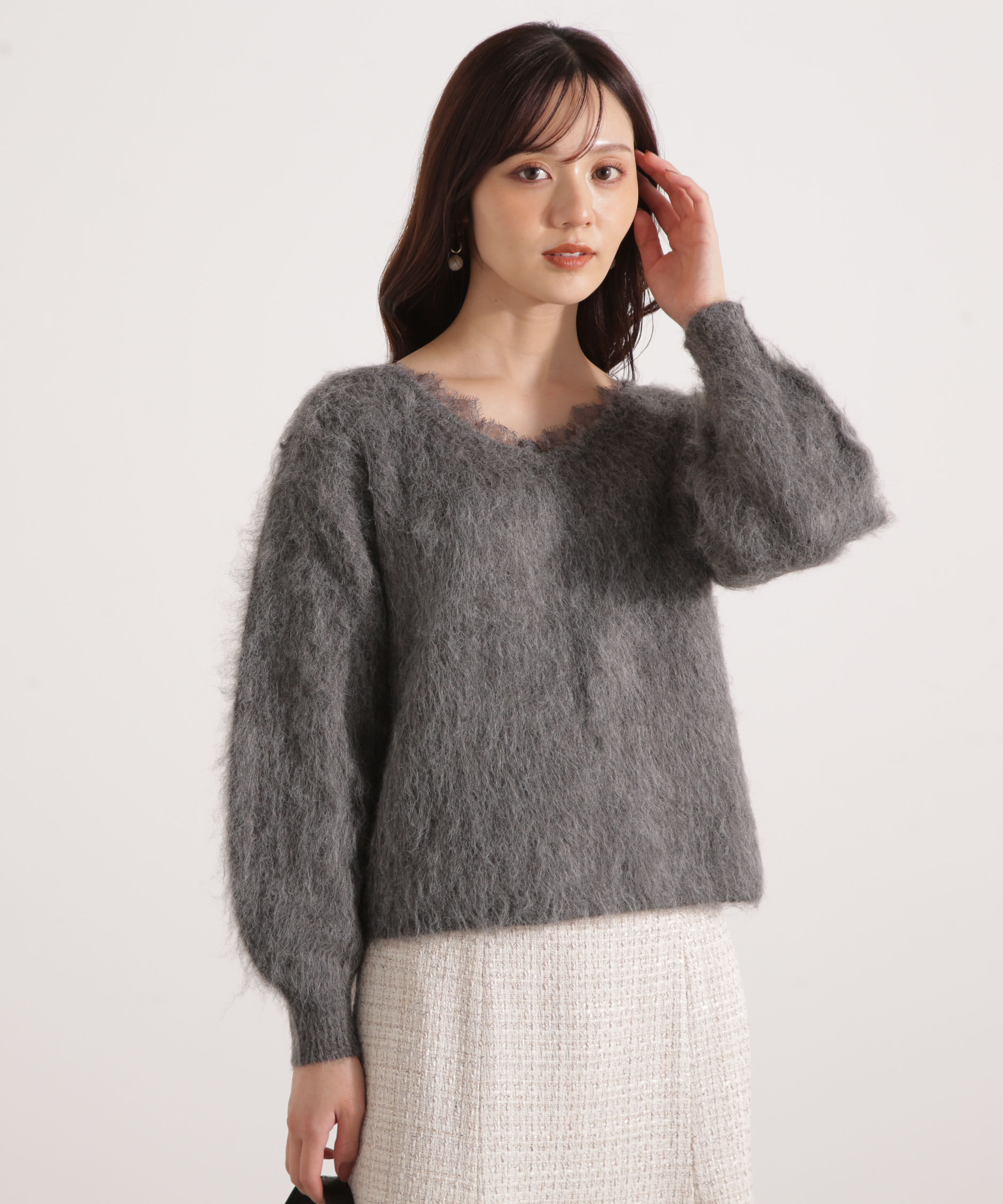 PROPORTION BODY DRESSING「襟元レースニットトップ 25AW」|ニット・セーター|