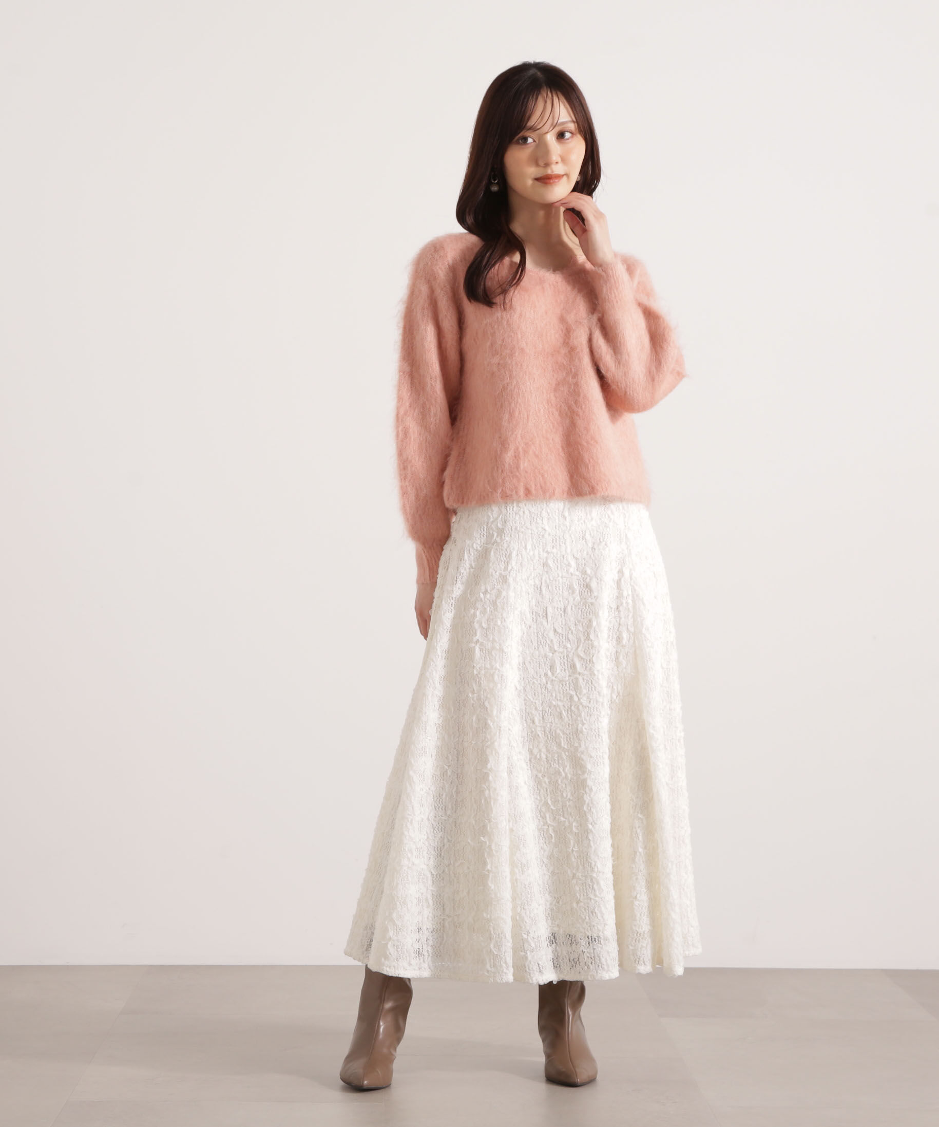 PROPORTION BODY DRESSING「襟元レースニットトップ 25AW」|ニット・セーター|