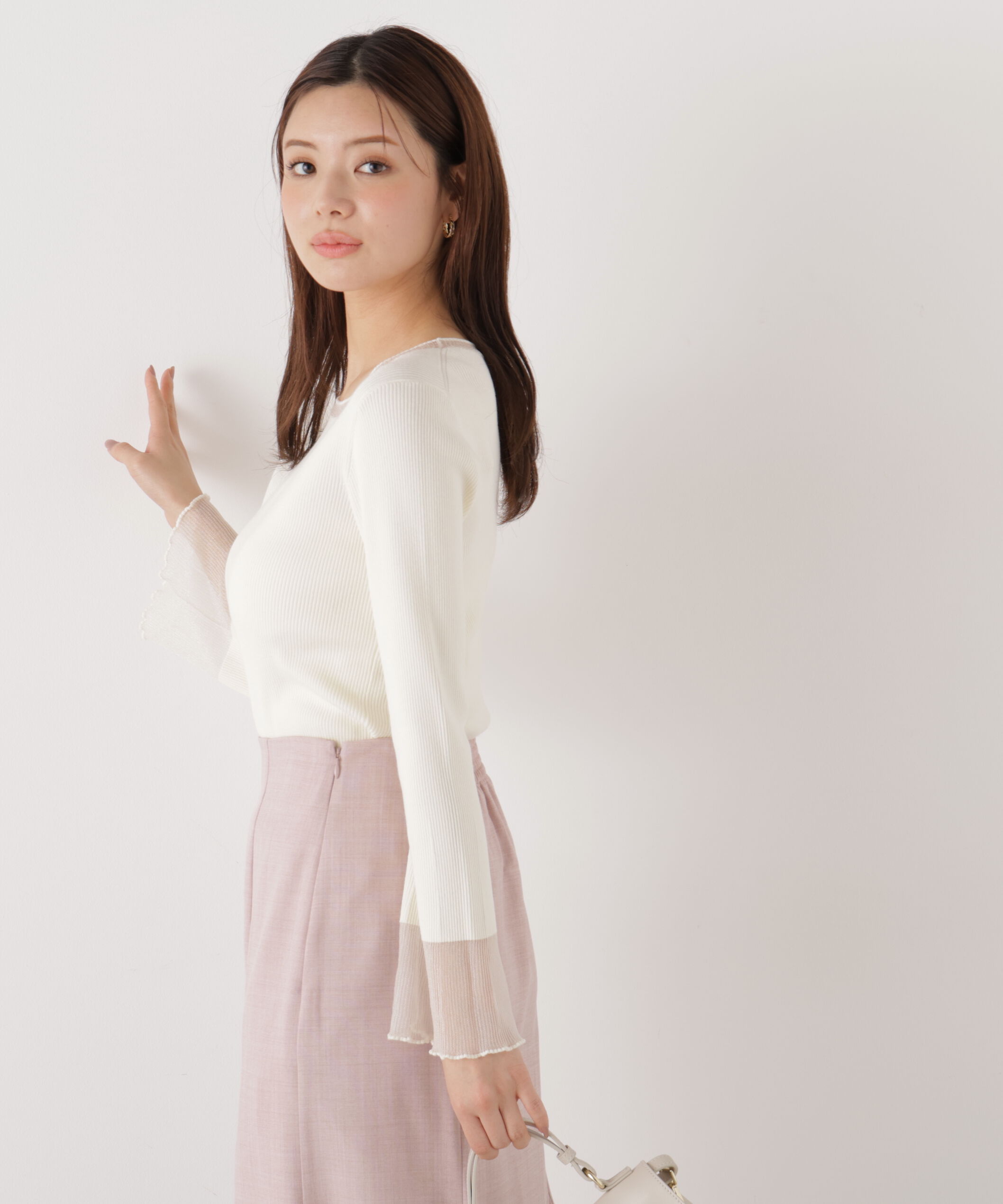 PROPORTION BODY DRESSING「部分シアーフレアスリーブニットトップス　26SS」|ニット・セーター|