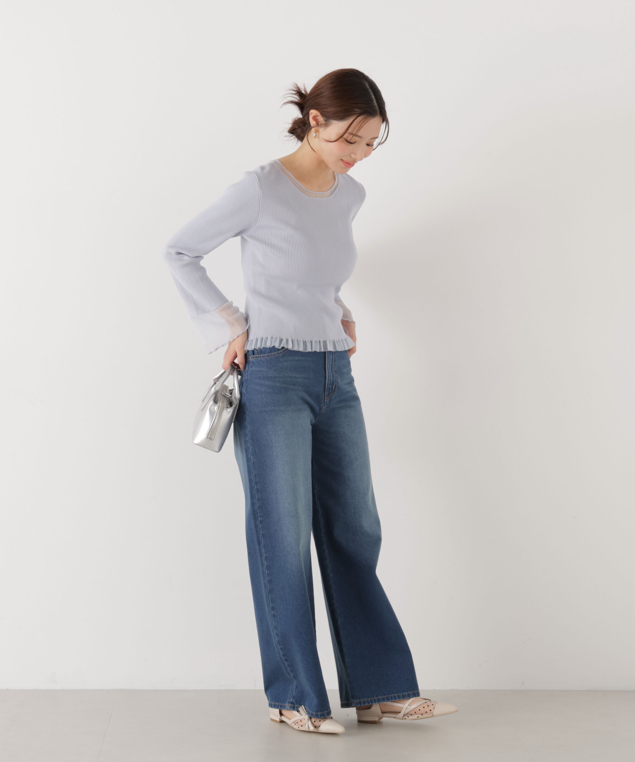 PROPORTION BODY DRESSING「部分シアーフレアスリーブニットトップス　26SS」|ニット・セーター|