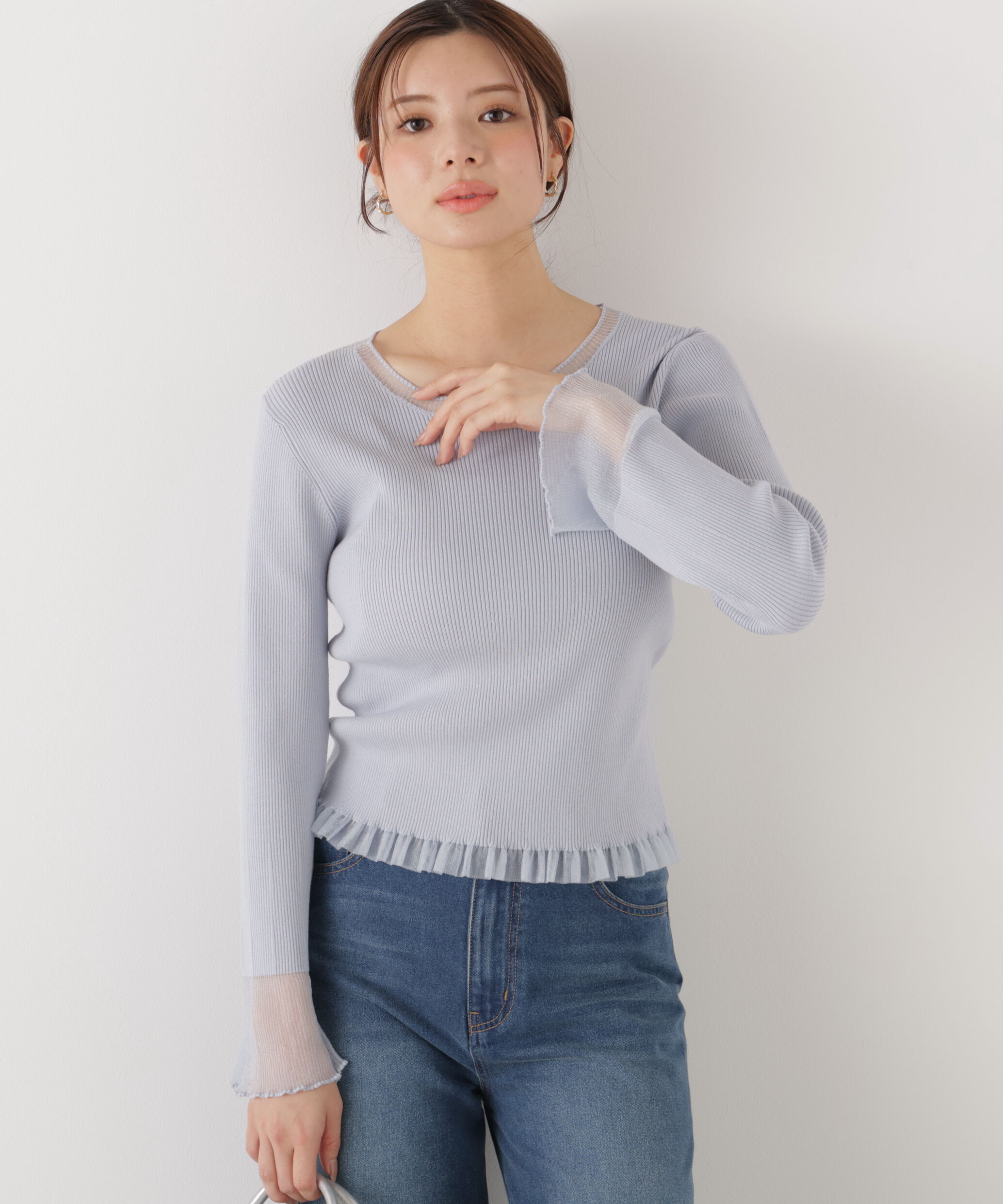 PROPORTION BODY DRESSING「部分シアーフレアスリーブニットトップス　26SS」|ニット・セーター|