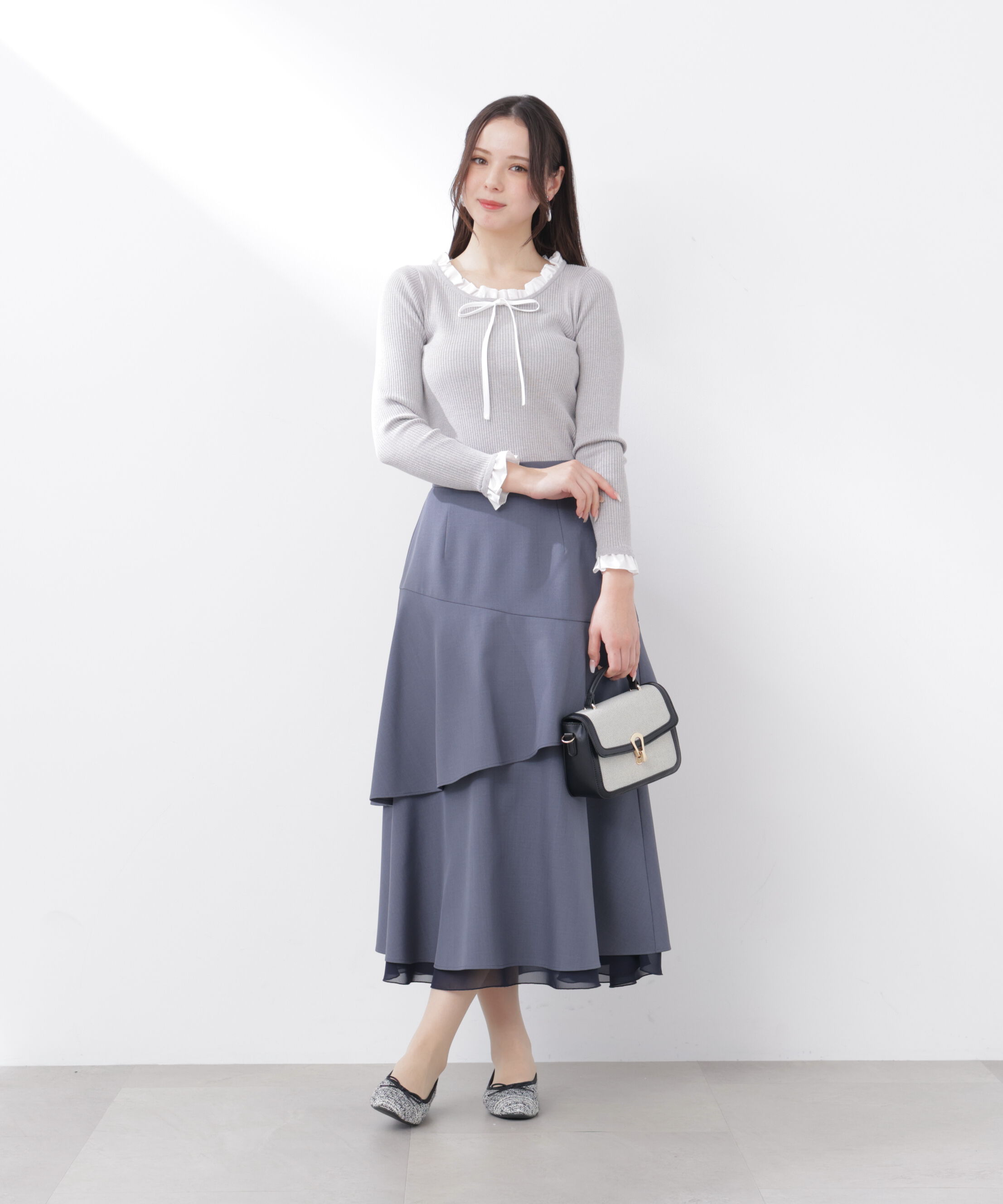 PROPORTION BODY DRESSING「リボン付きフリルニットトップス　26SS」|ニット・セーター|