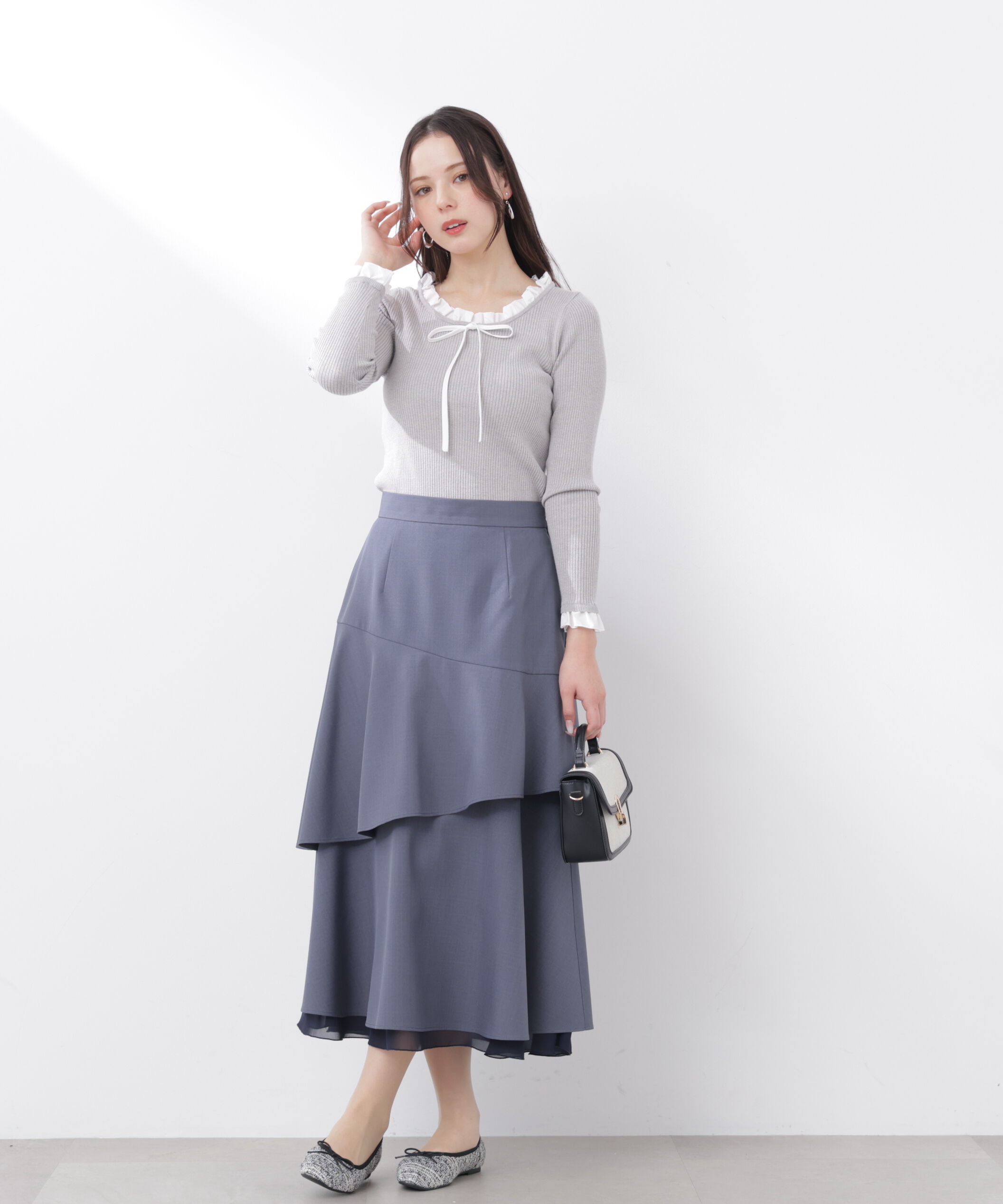 PROPORTION BODY DRESSING「リボン付きフリルニットトップス　26SS」|ニット・セーター|