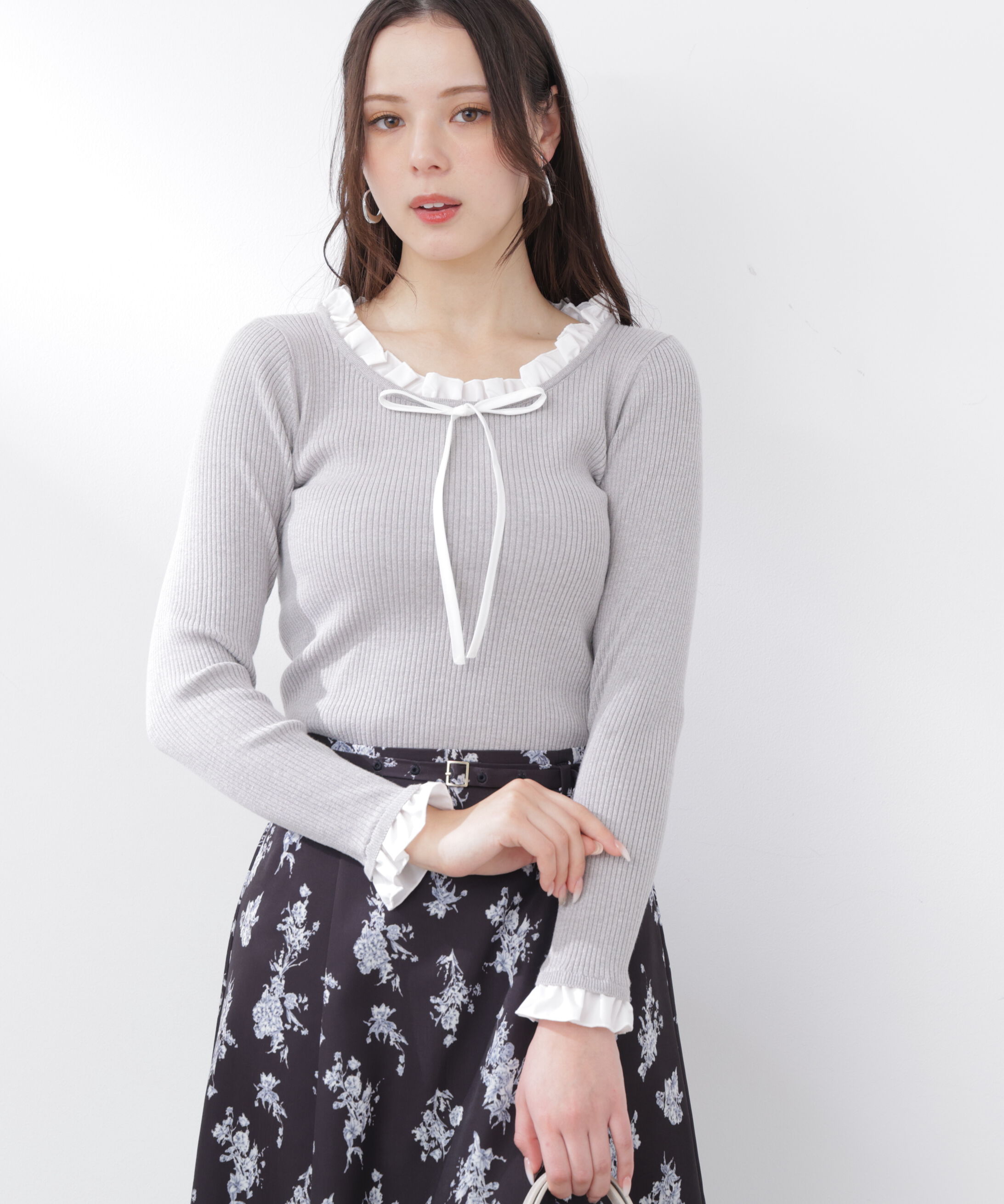 PROPORTION BODY DRESSING「リボン付きフリルニットトップス　26SS」|ニット・セーター|
