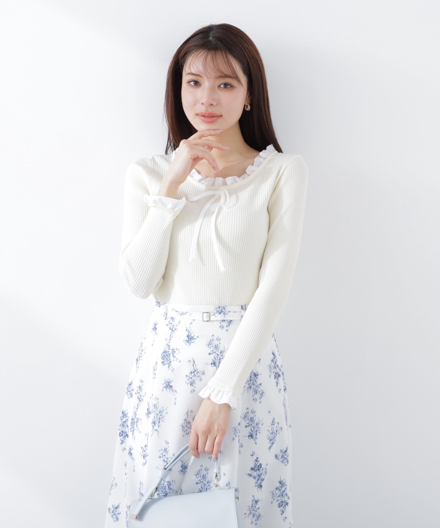 PROPORTION BODY DRESSING「リボン付きフリルニットトップス　26SS」|ニット・セーター|