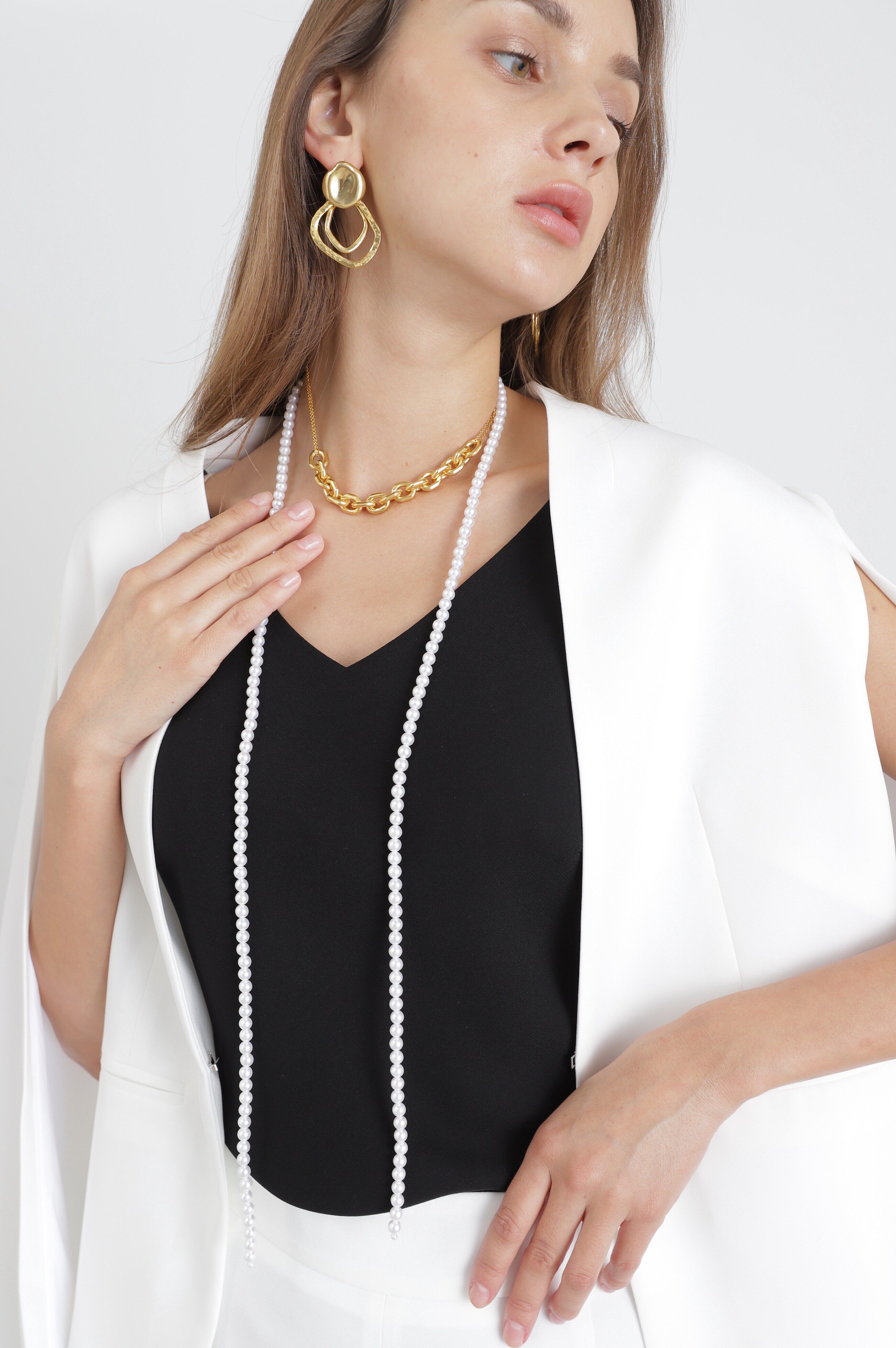  「チェーンコンビパールラリエット」|その他|ゴールド