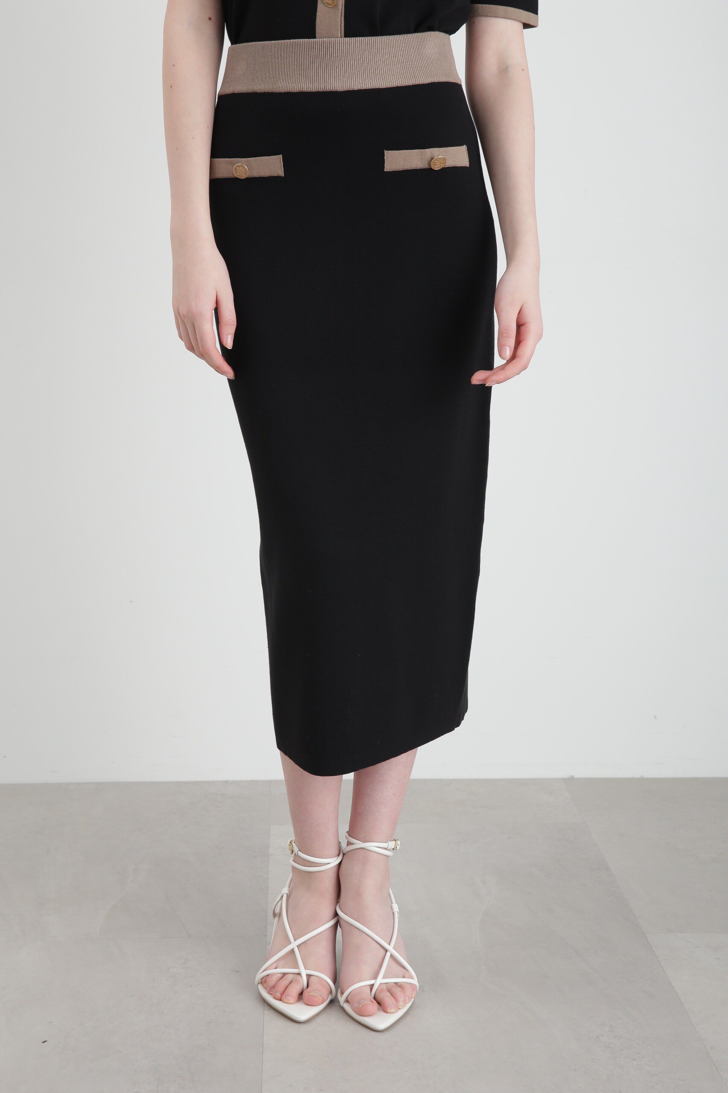  「◆バイカラーニットアップタイトスカート」|スカート|ブラック