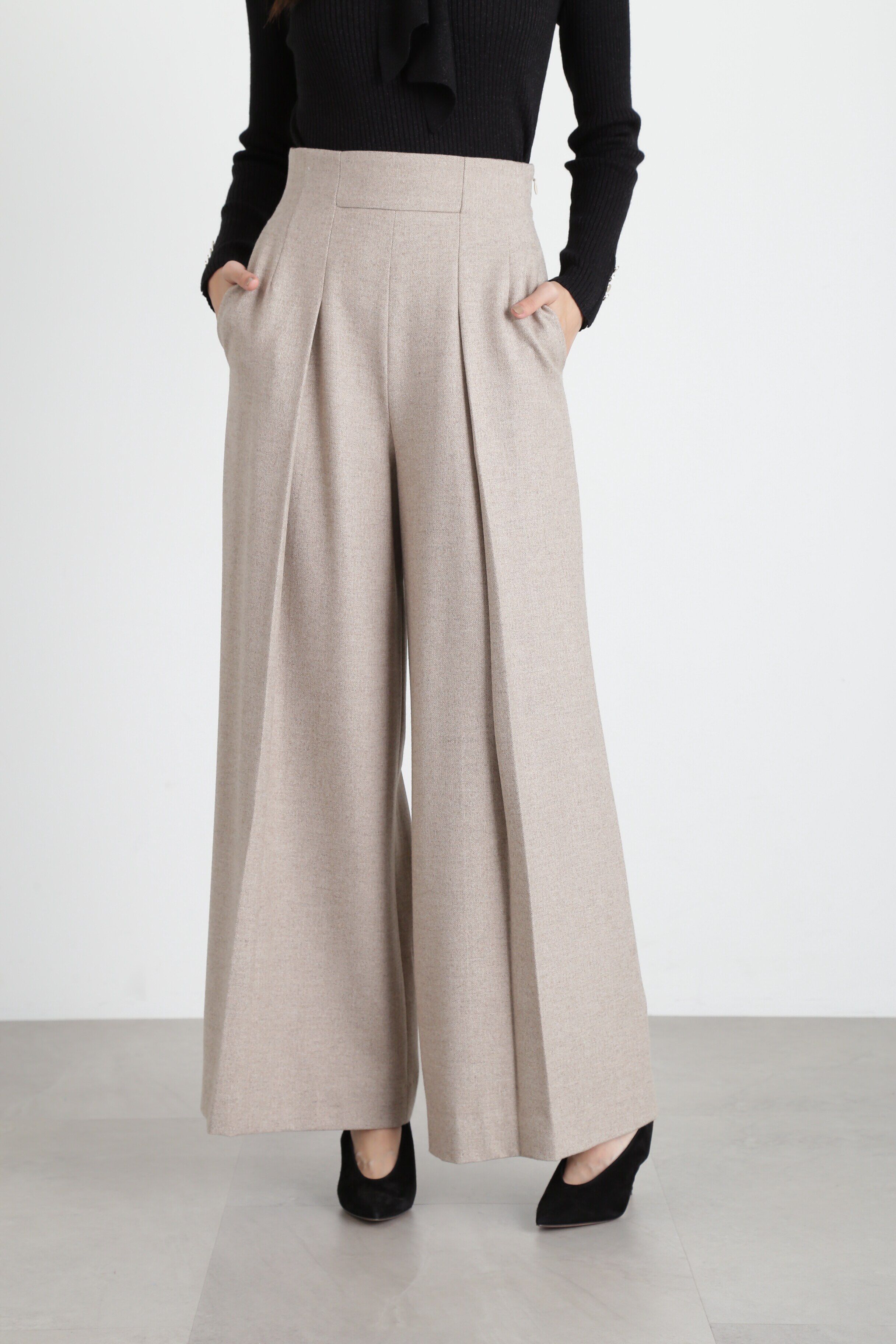  「へリンボーンタックワイドパンツ」|その他|ベージュ