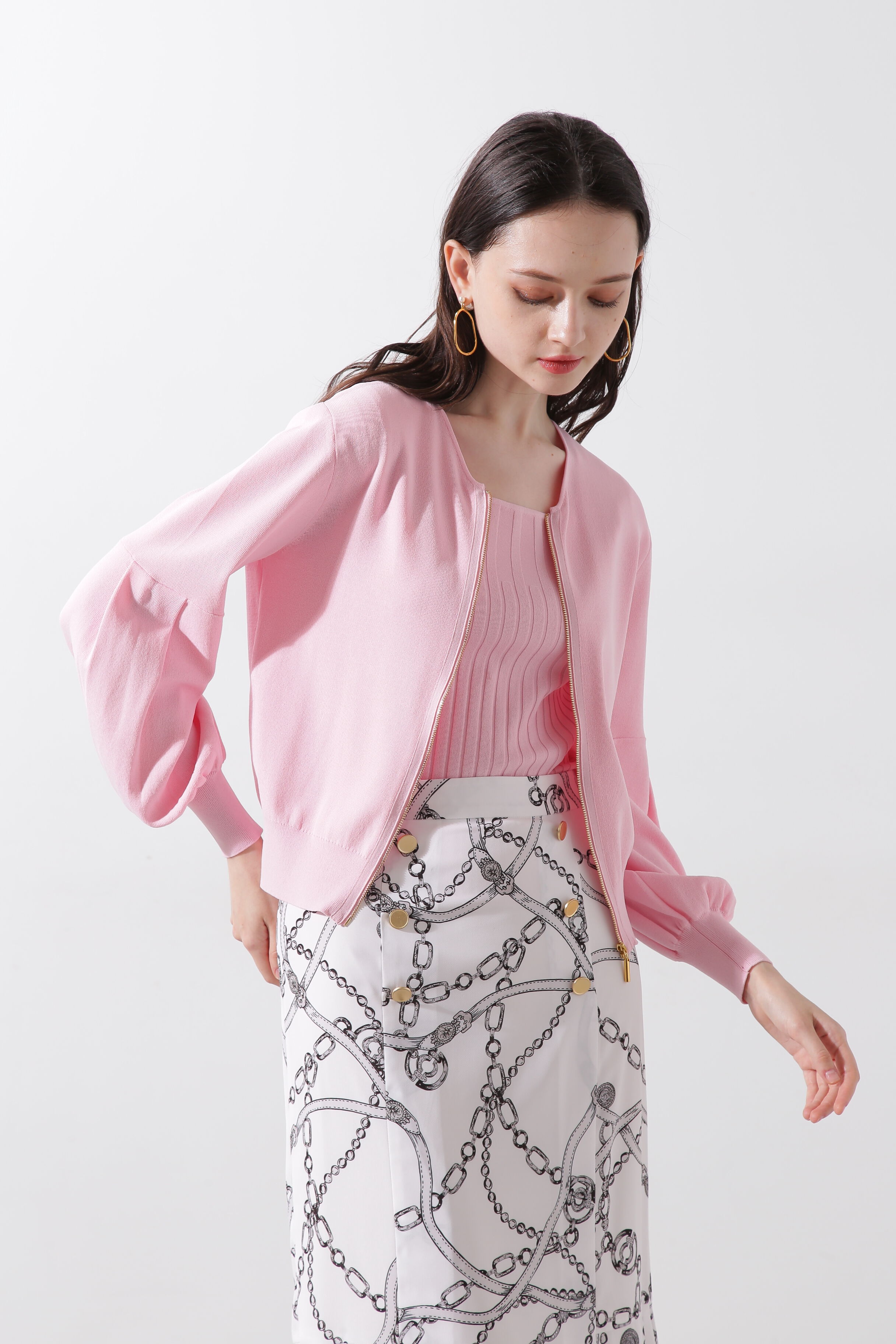  「ジップアップニットブルゾン」|その他|ピンク