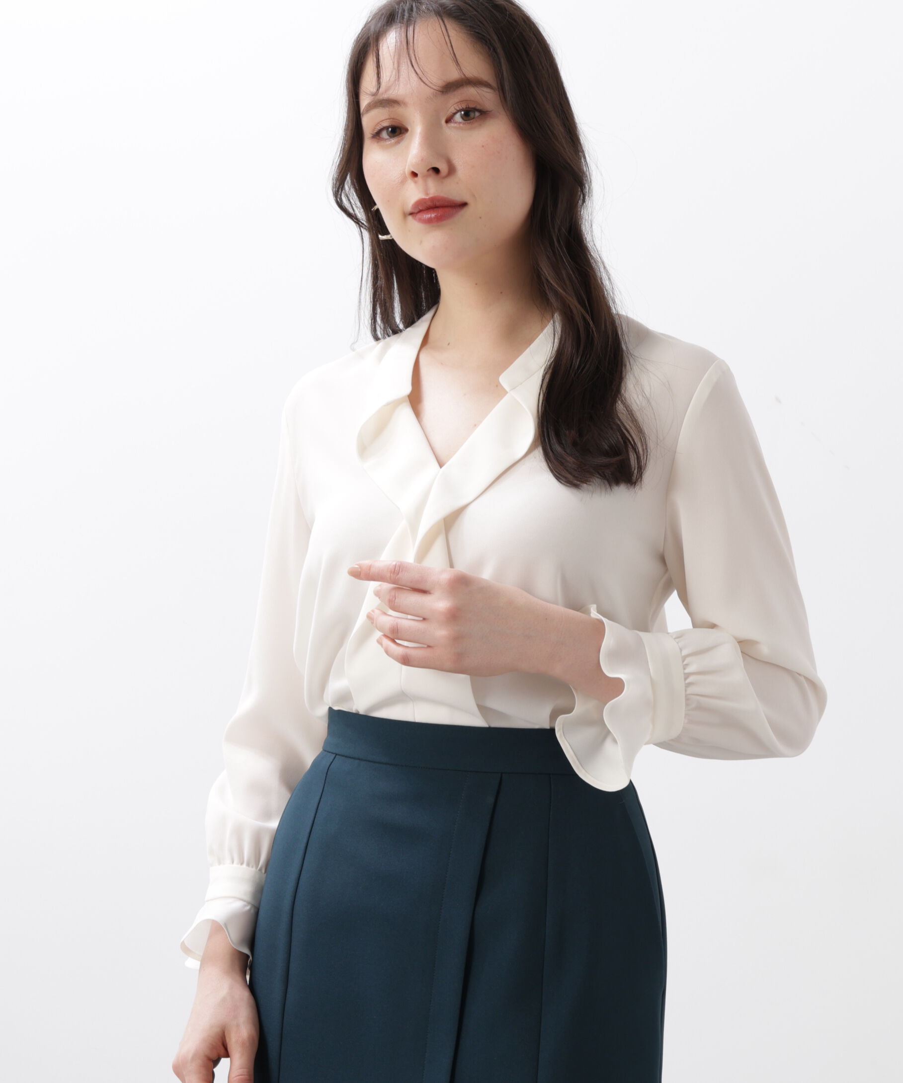  「◆バンドカラーラッフルブラウス」|シャツ・ブラウス|