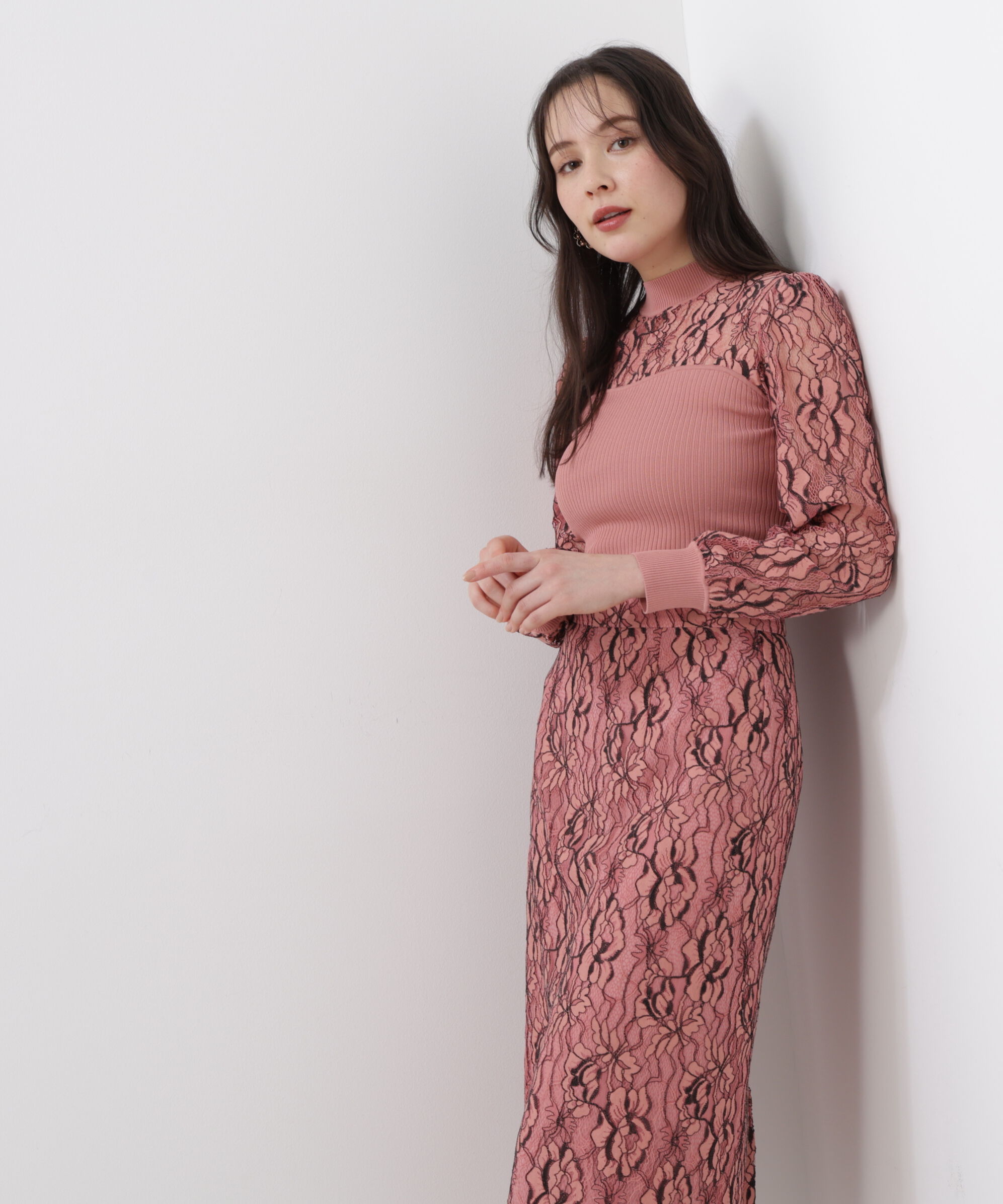  「◆レースコンビモックネックニットプルオーバー」|ニット・セーター|