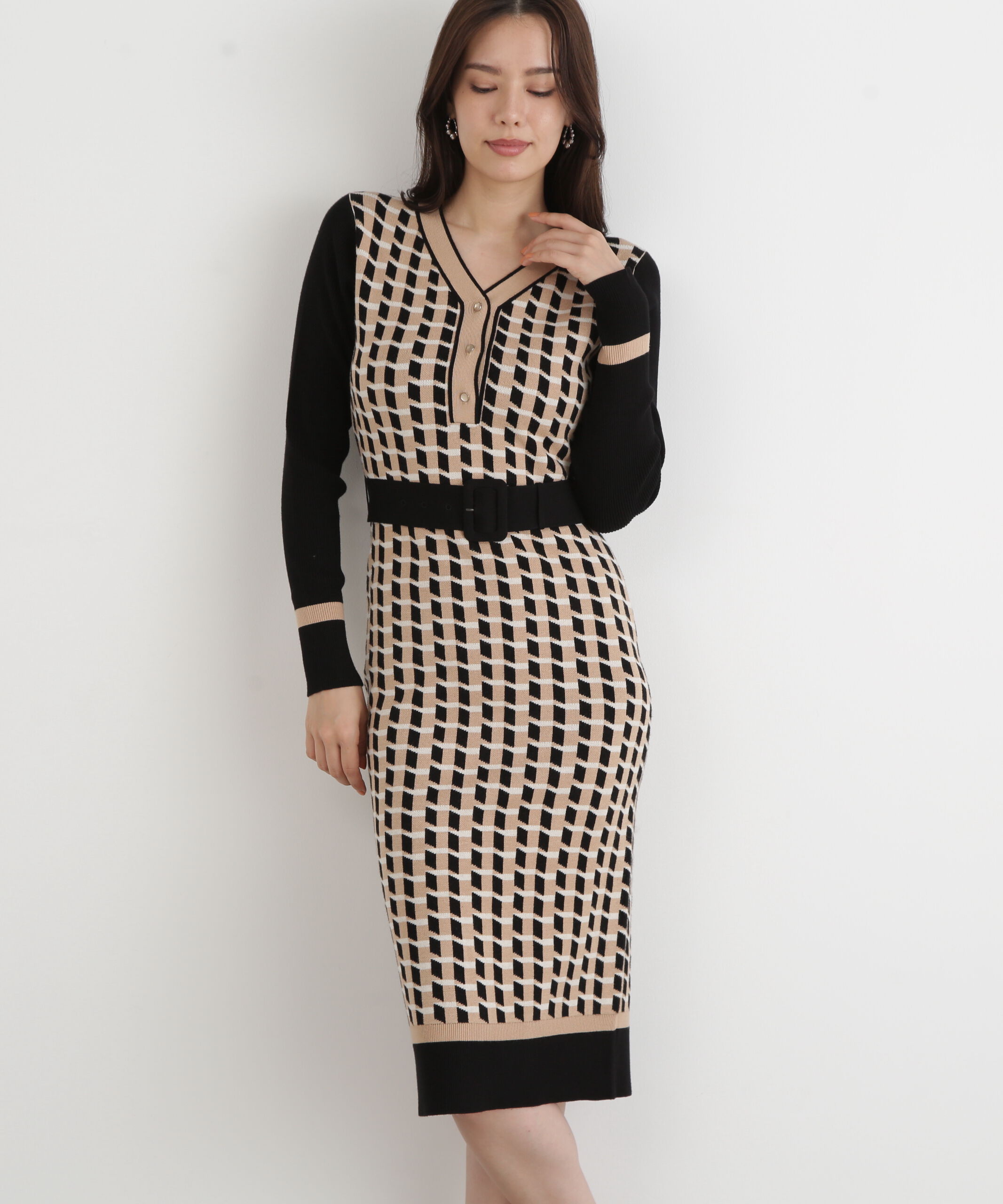  「◆ジオメトリックジャガードニットワンピース」|ワンピース|