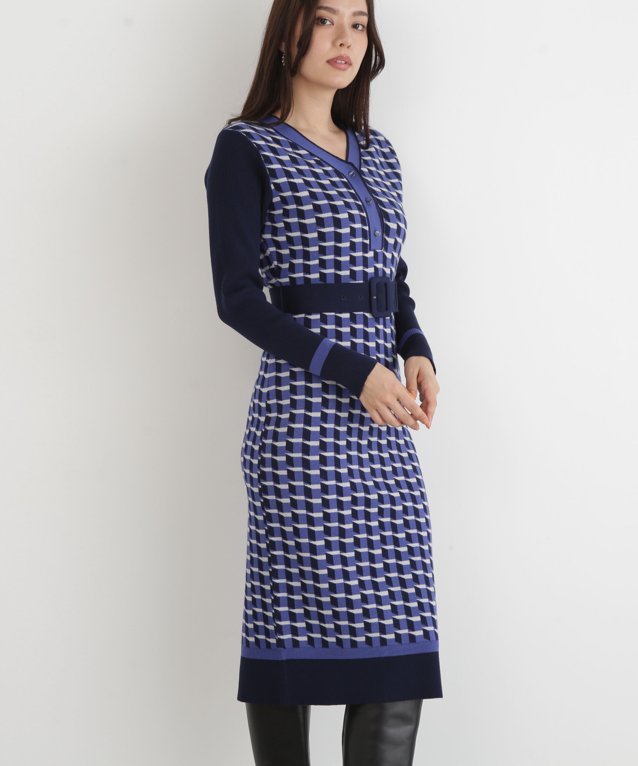  「◆ジオメトリックジャガードニットワンピース」|ワンピース|