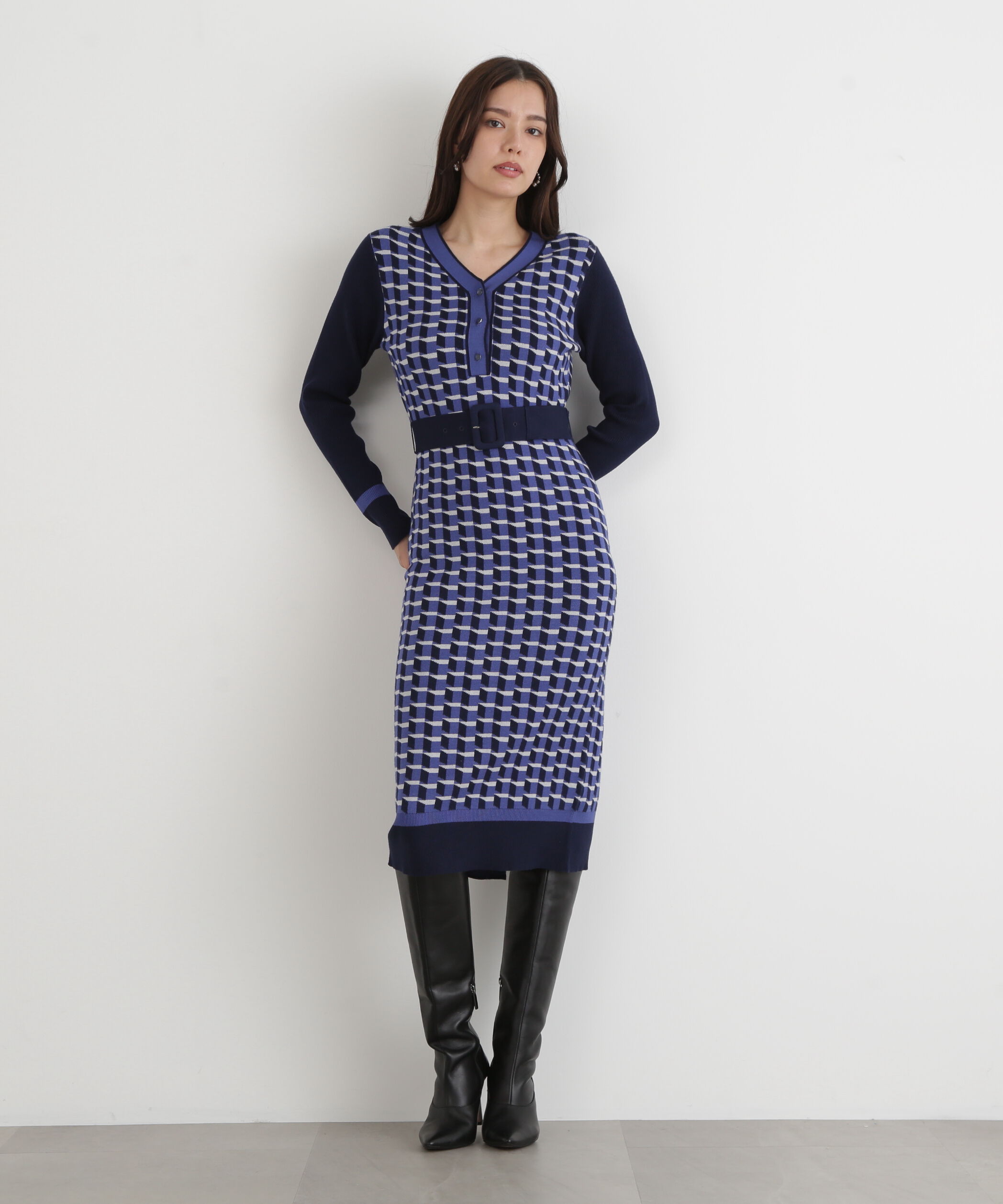  「◆ジオメトリックジャガードニットワンピース」|ワンピース|