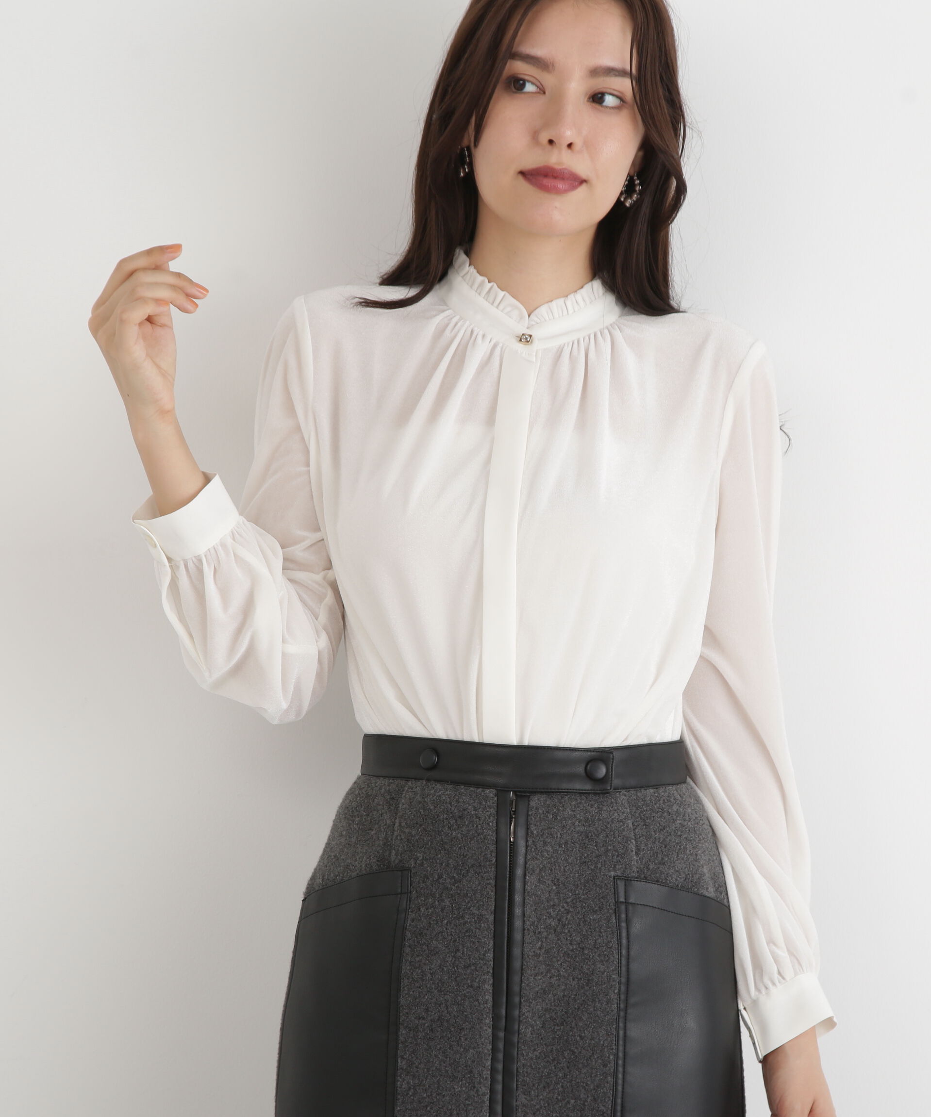  「◆ベルベットコンビギャザーブラウス」|シャツ・ブラウス|