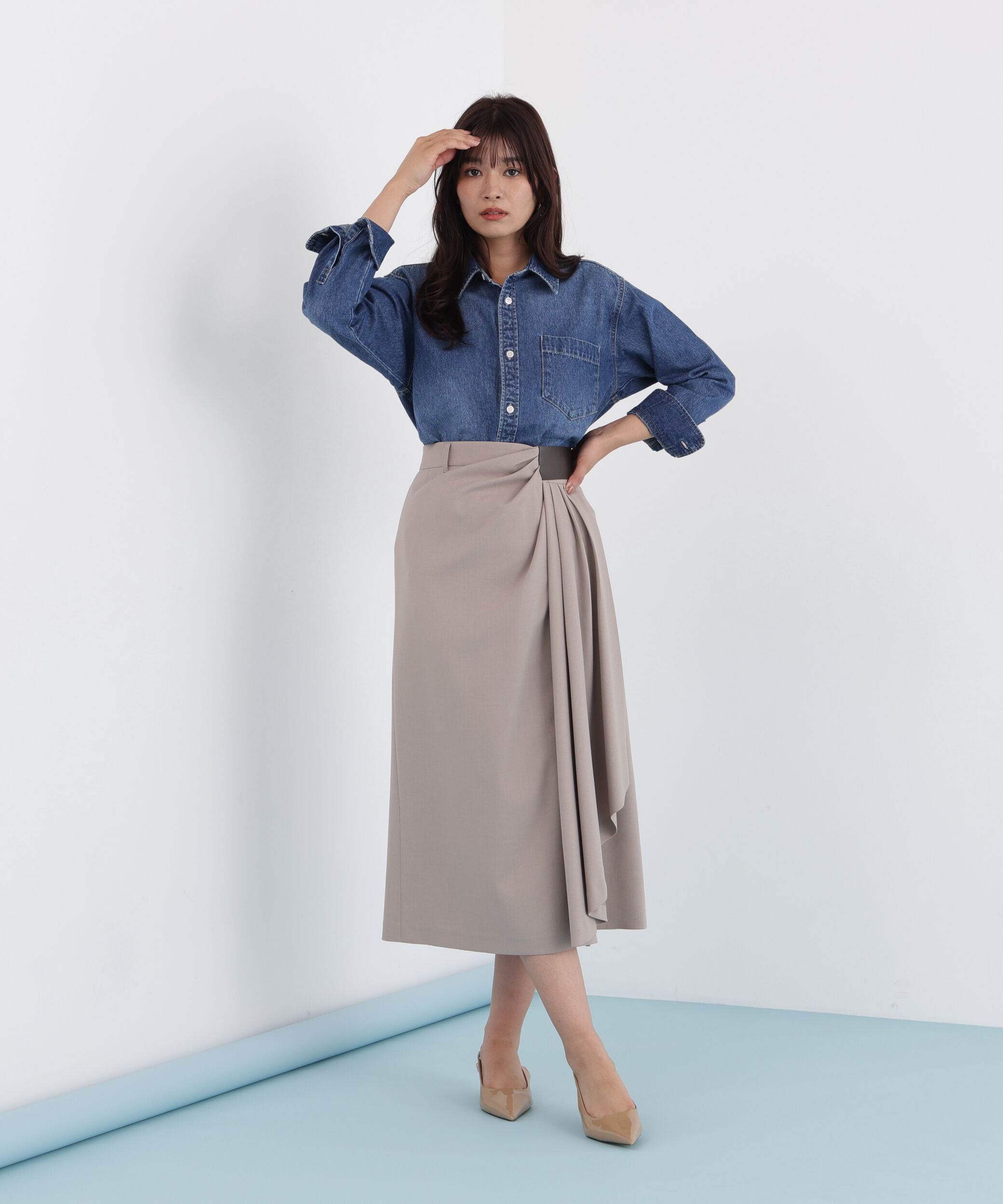  「サイドパッチタックスカート」|スカート|