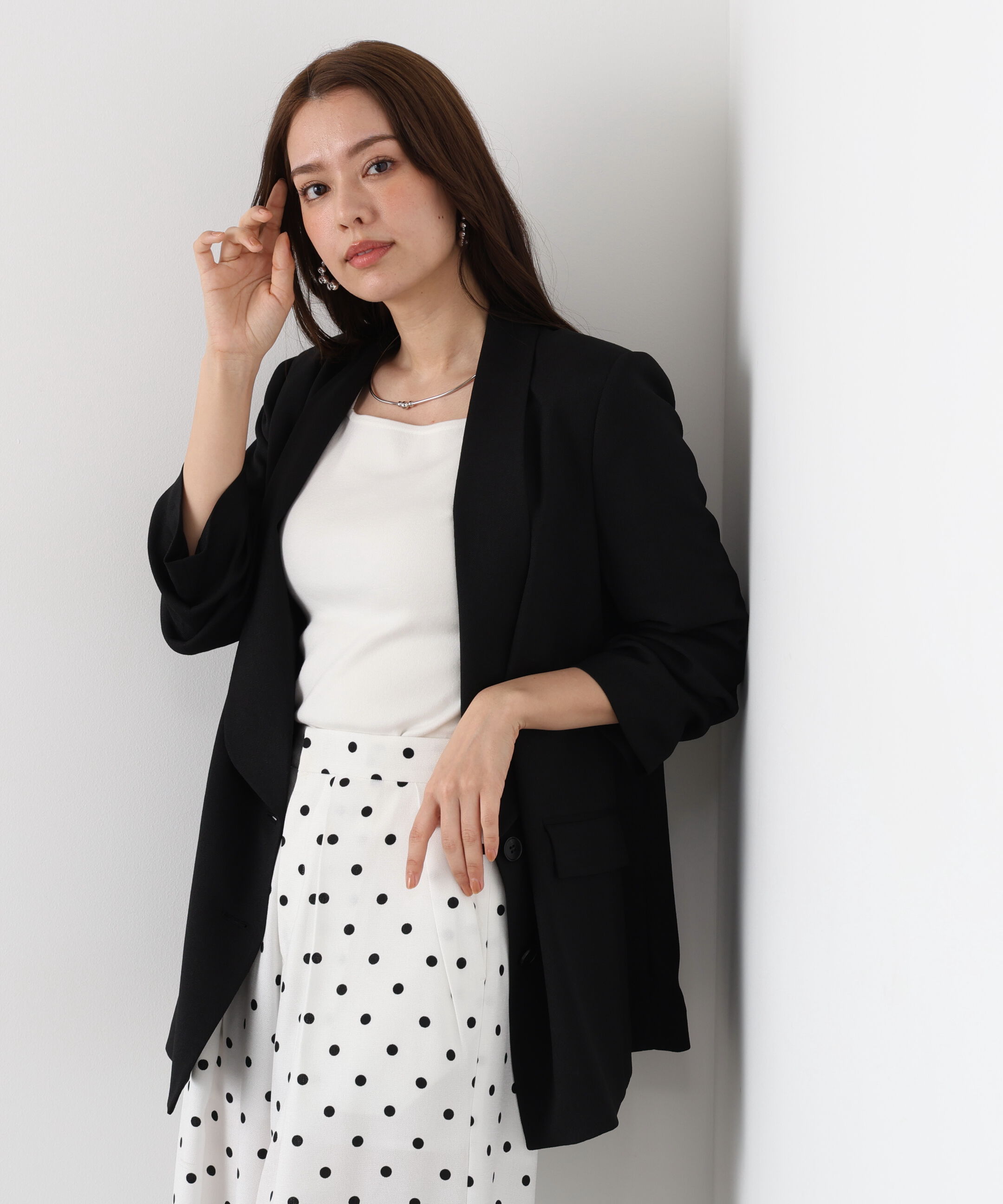  「ショールカラーロングジャケット」|その他|ブラック