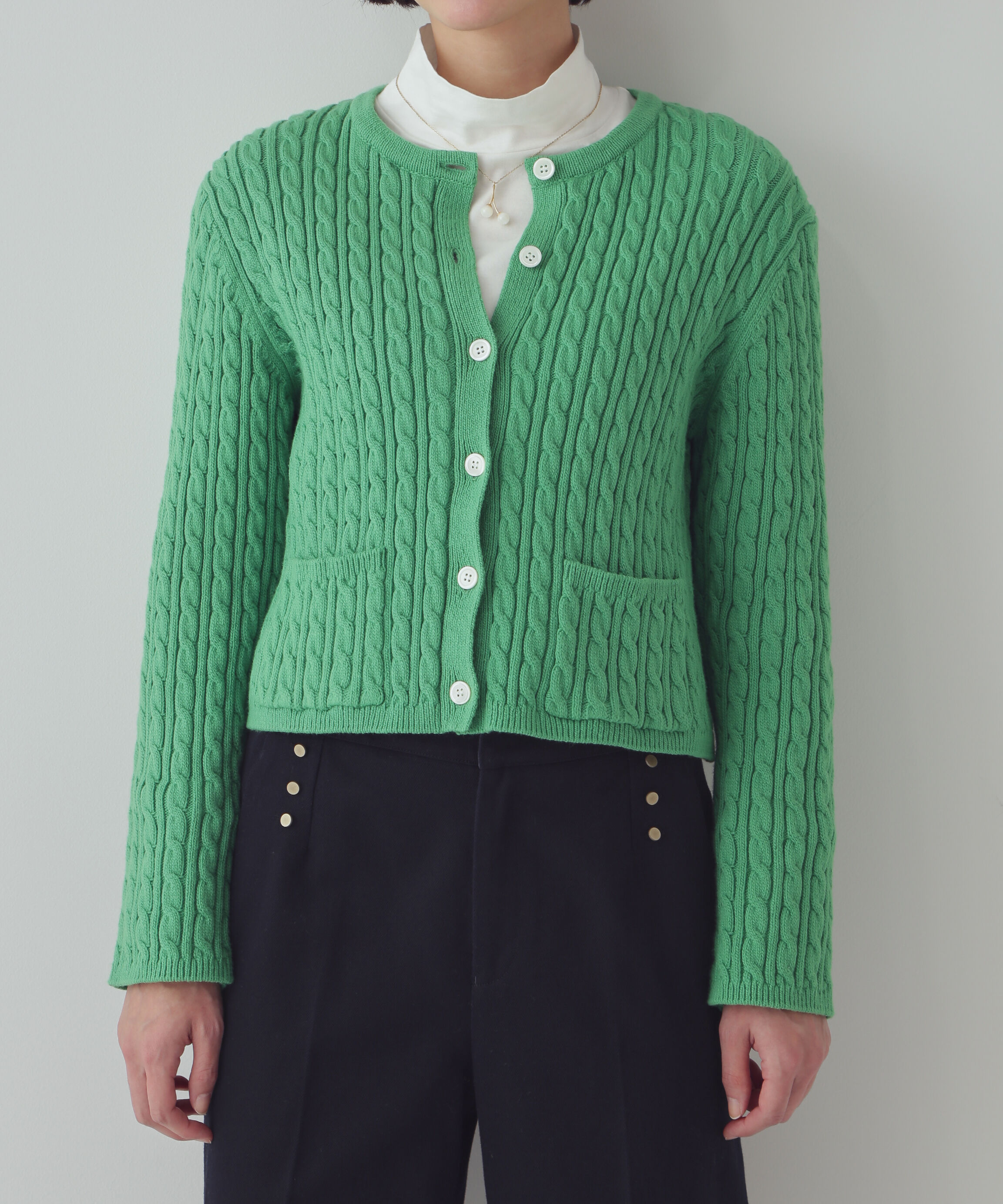  「◆ケーブルカーディガン」|ニット・セーター|グリーン